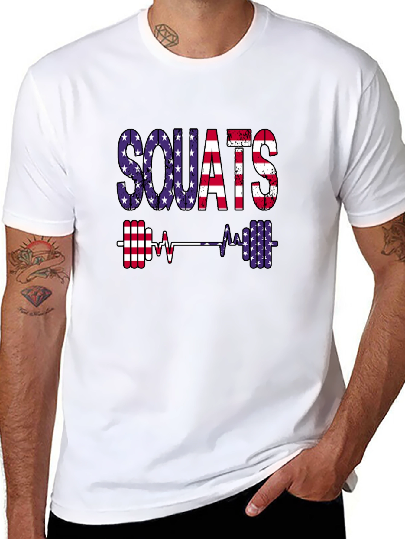 Patriotic Squats Graphic Tee - American Flag Design