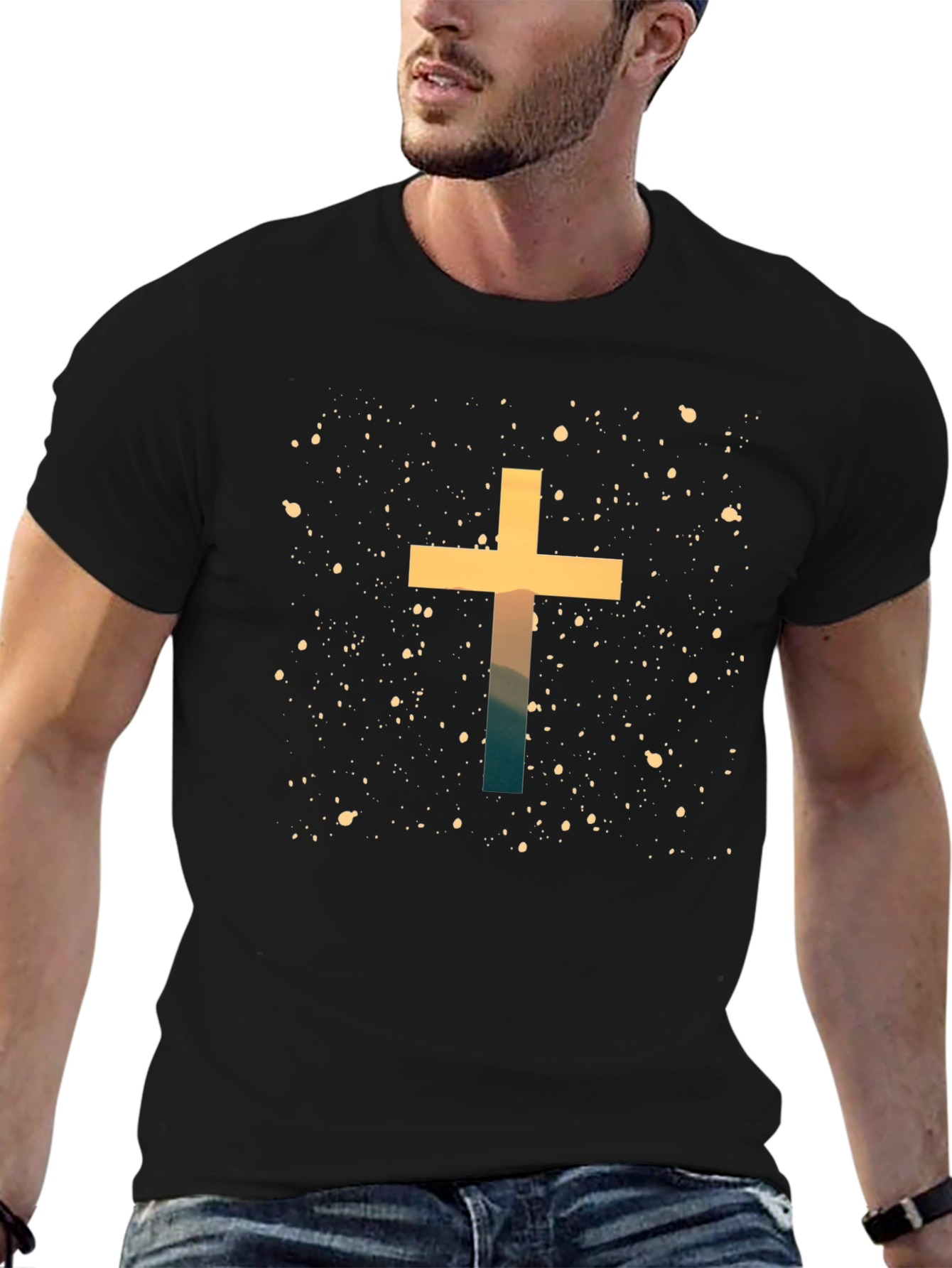 Faith Cross Graphic Tee - Black Cotton Blend Shirt