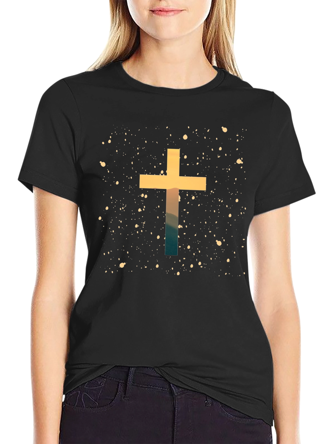 Faith Cross Graphic Tee - Black Cotton Blend Shirt