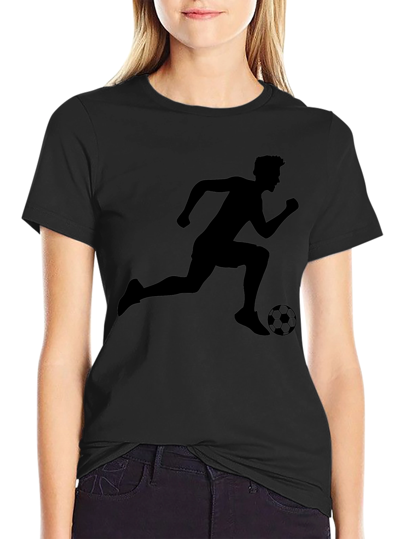 Soccer Player Graphic Tee - Black Cotton T-Shirt