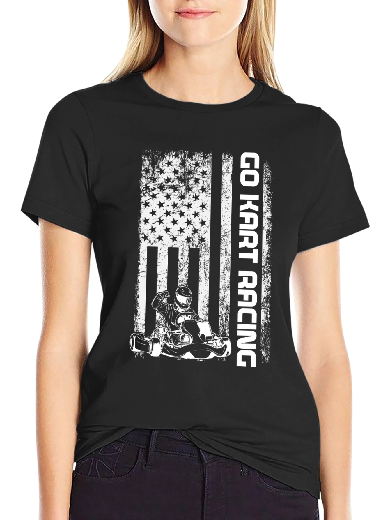 Go Kart Racing American Flag Graphic T-Shirt