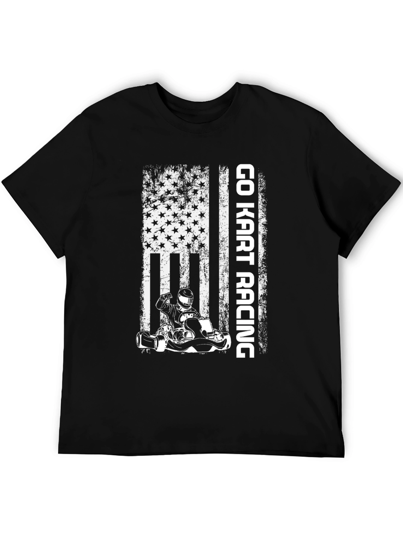 Go Kart Racing American Flag Graphic T-Shirt