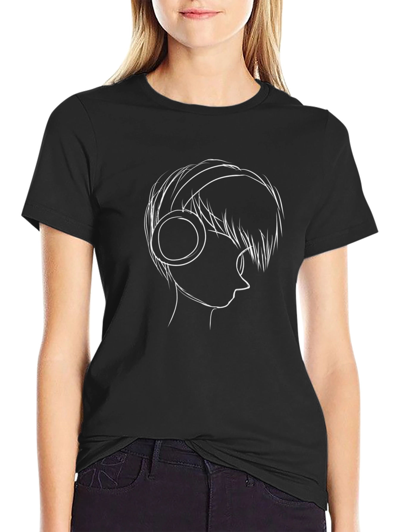 Modern Line Art Graphic Tee - Black