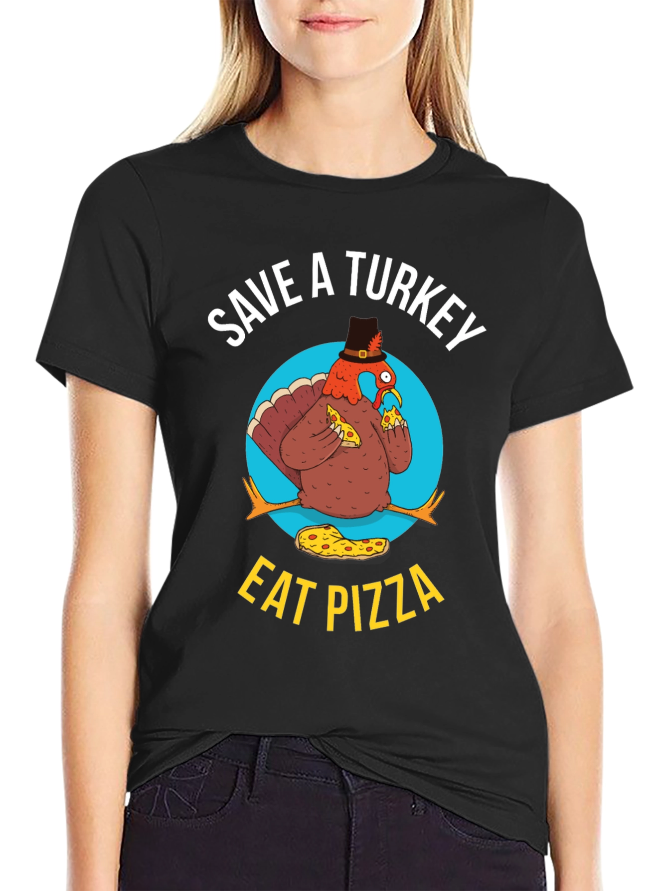 Save A Turkey Eat Pizza Funny Thanksgiving T-Shirt