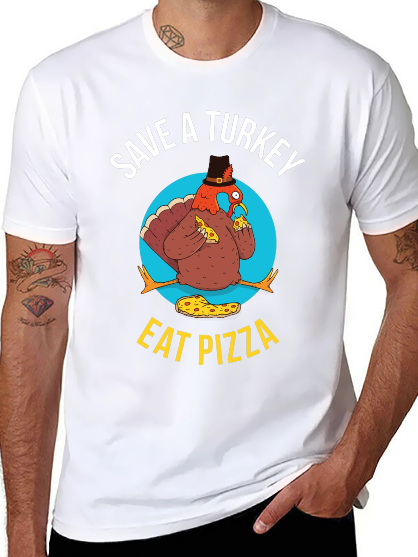 Save A Turkey Eat Pizza Funny Thanksgiving T-Shirt