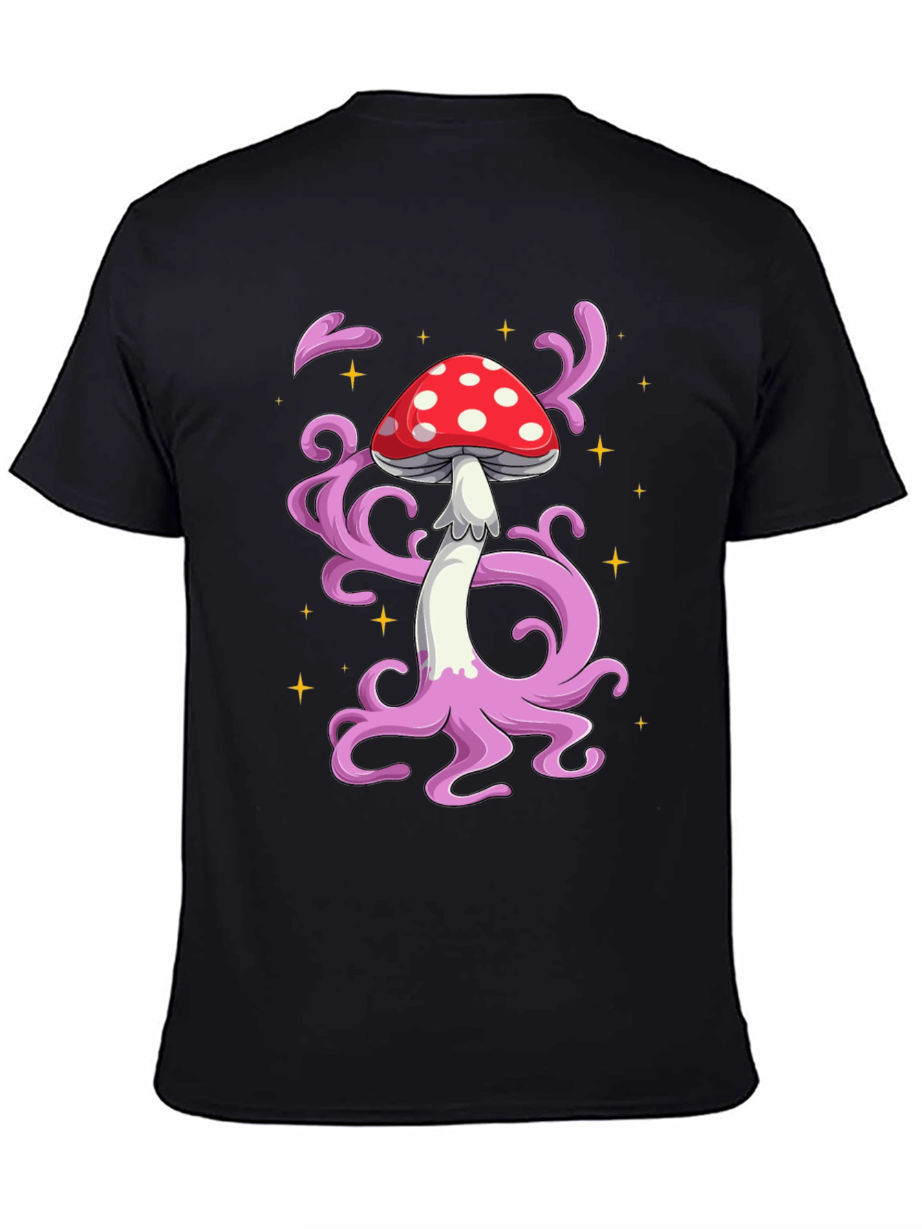 Funky Mushroom Graphic Tee - Black Cotton T-Shirt