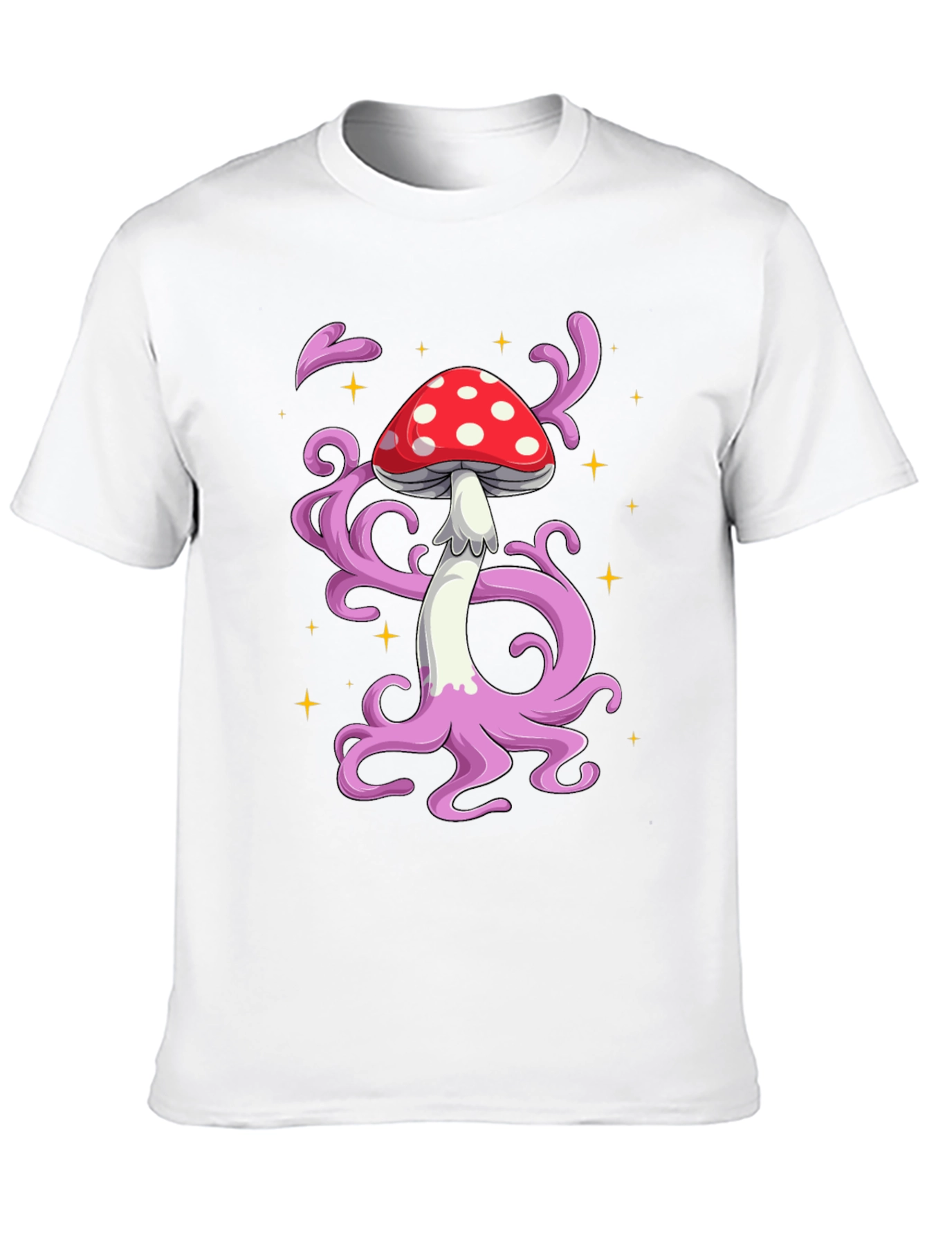 Funky Mushroom Graphic Tee - Black Cotton T-Shirt