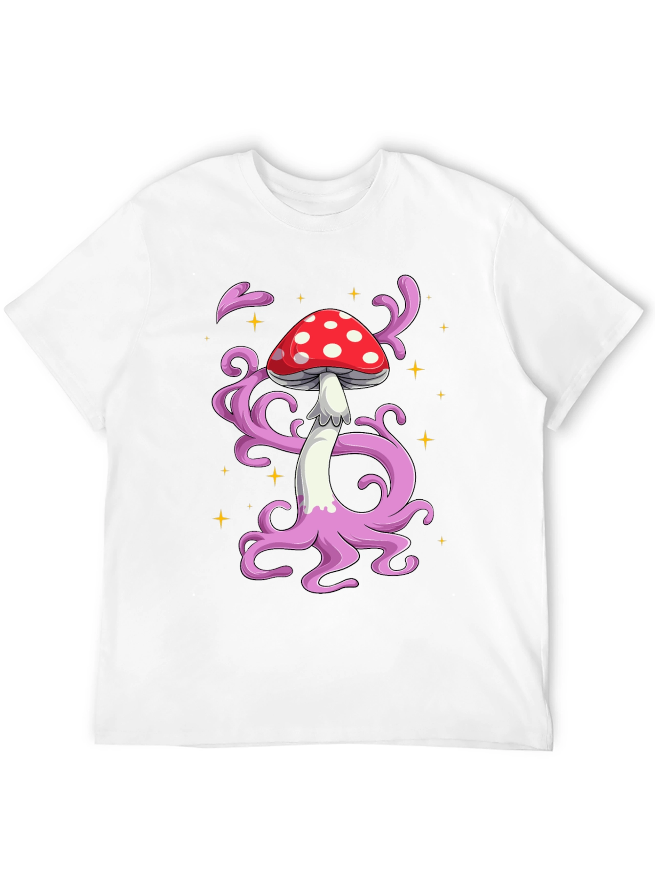 Funky Mushroom Graphic Tee - Black Cotton T-Shirt