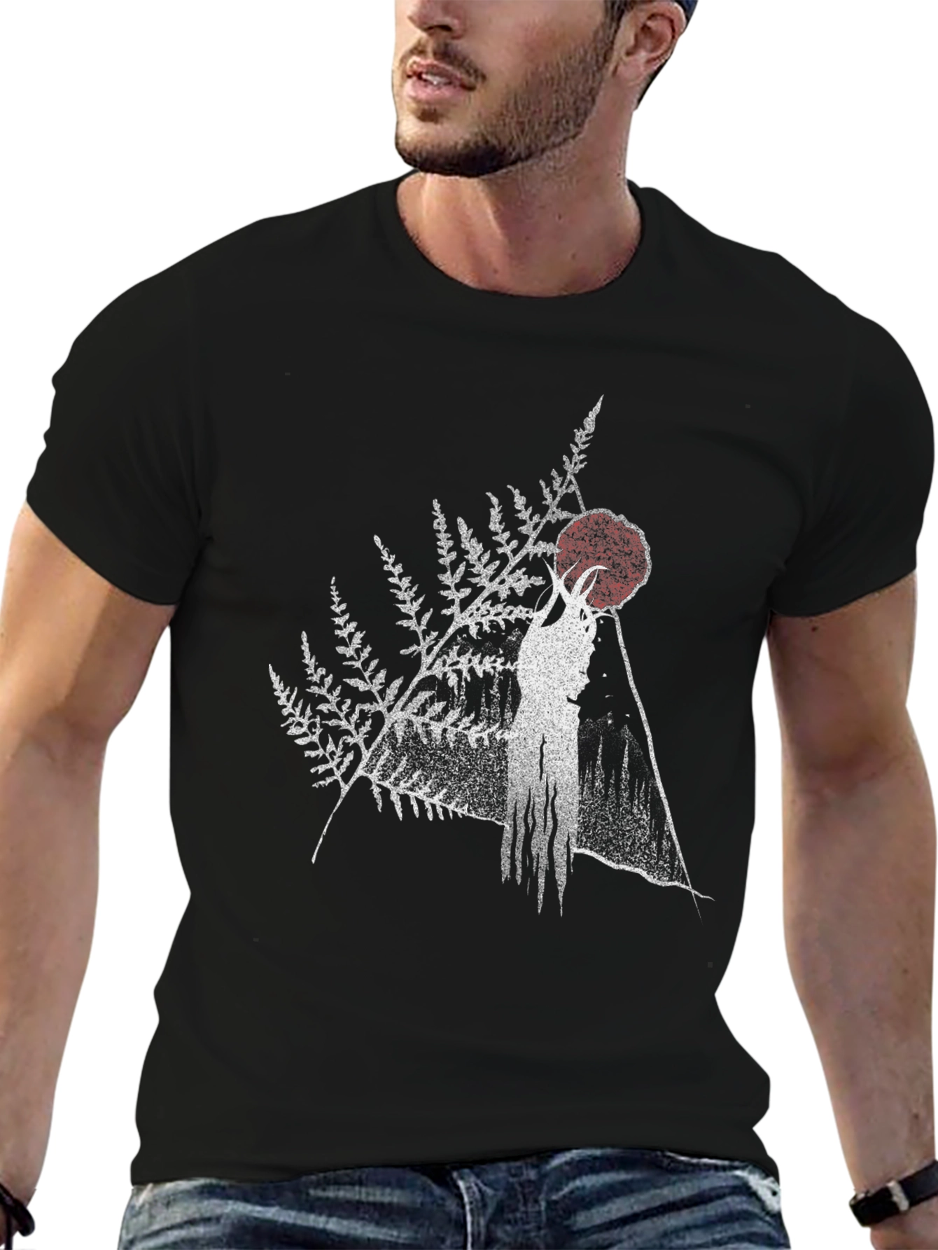 Nature Spirit Graphic Tee - Black Cotton Blend Shirt