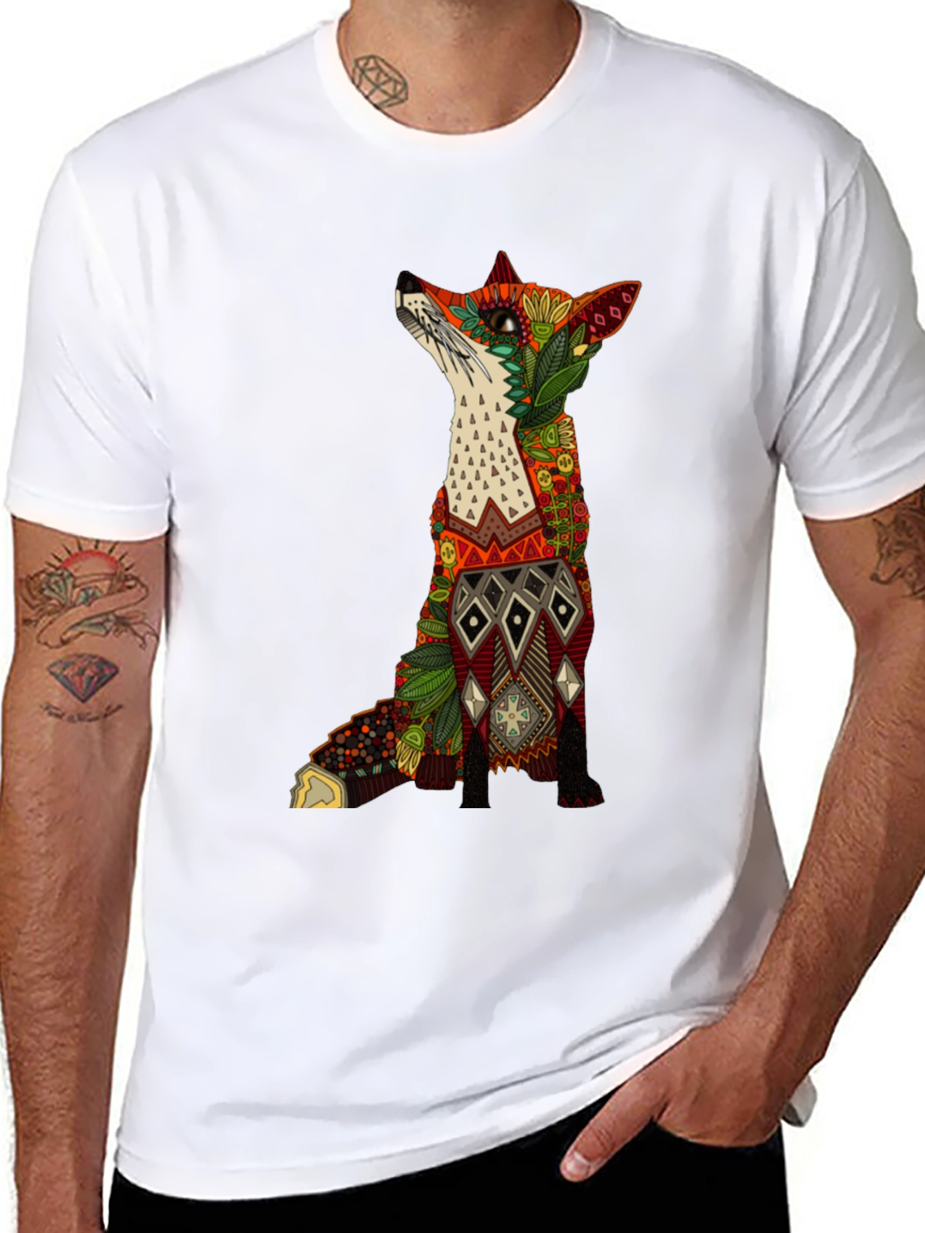 Ornate Fox Graphic Black T-Shirt