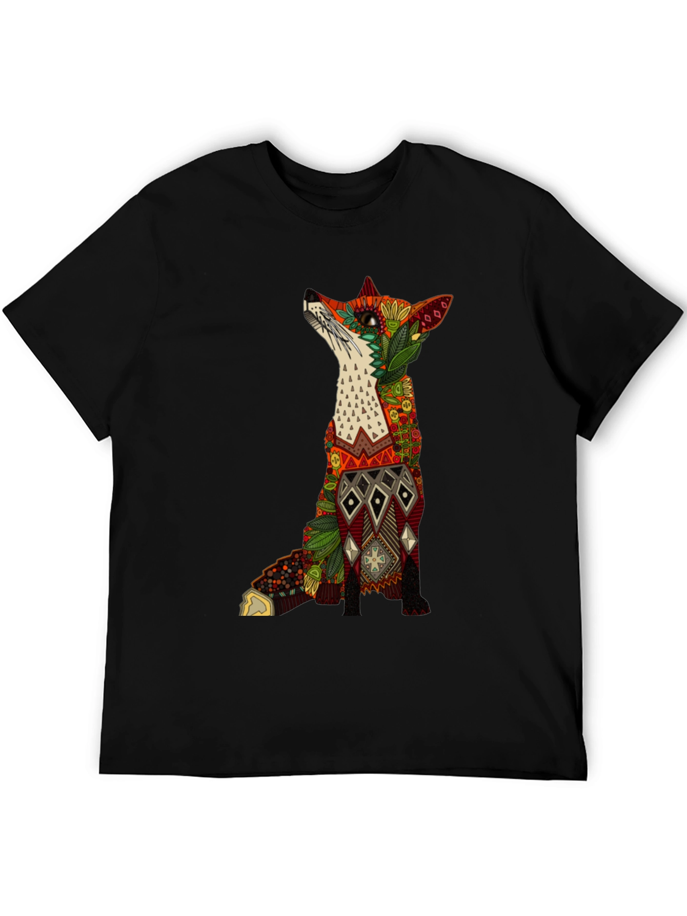 Ornate Fox Graphic Black T-Shirt