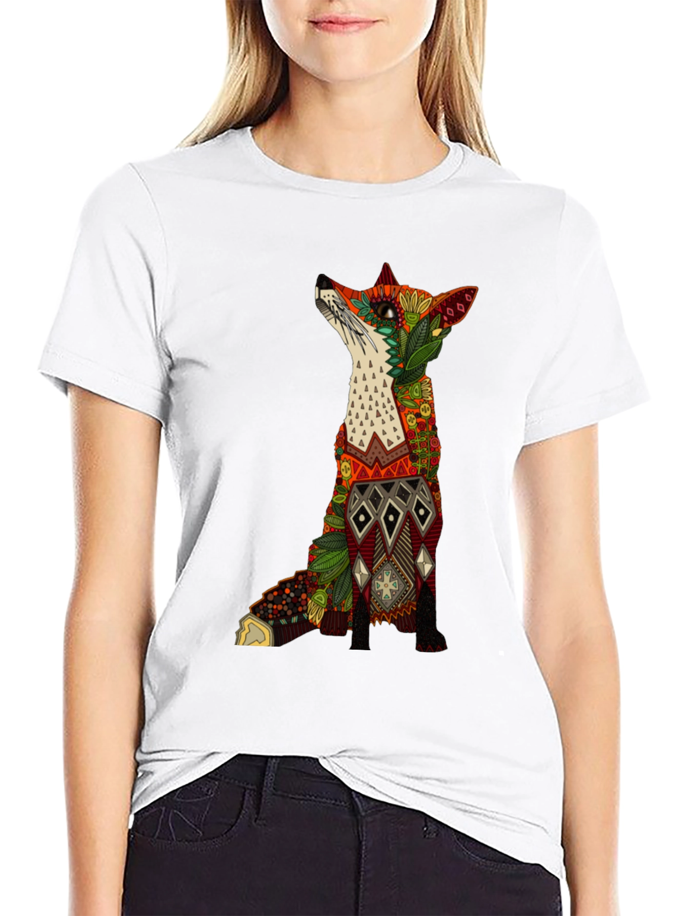 Ornate Fox Graphic Black T-Shirt