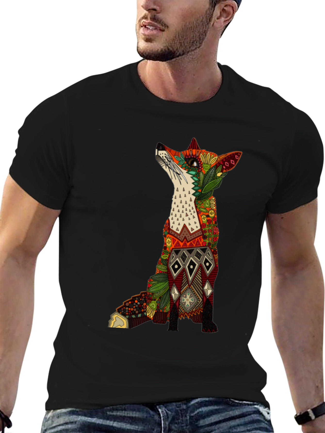 Ornate Fox Graphic Black T-Shirt