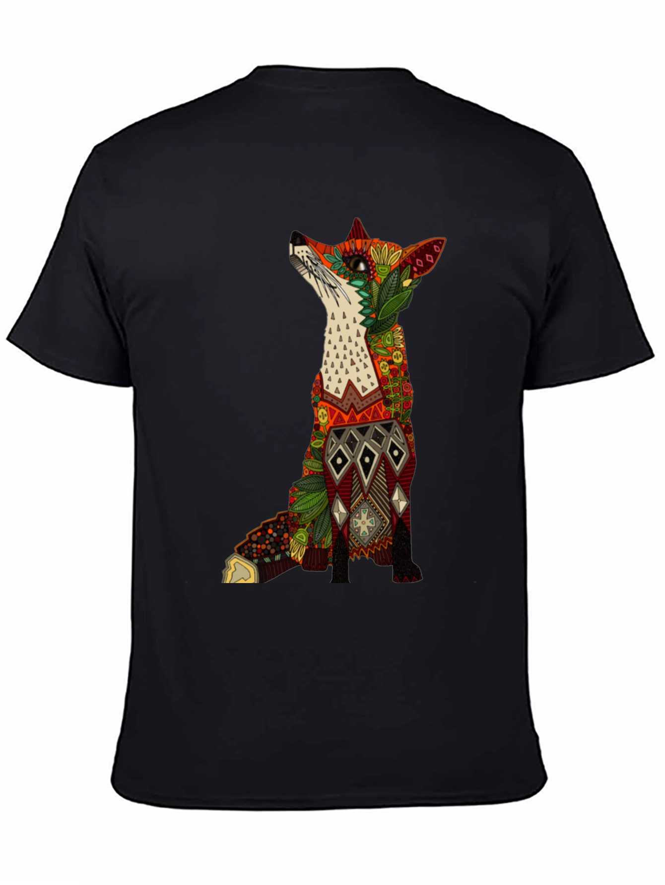 Ornate Fox Graphic Black T-Shirt