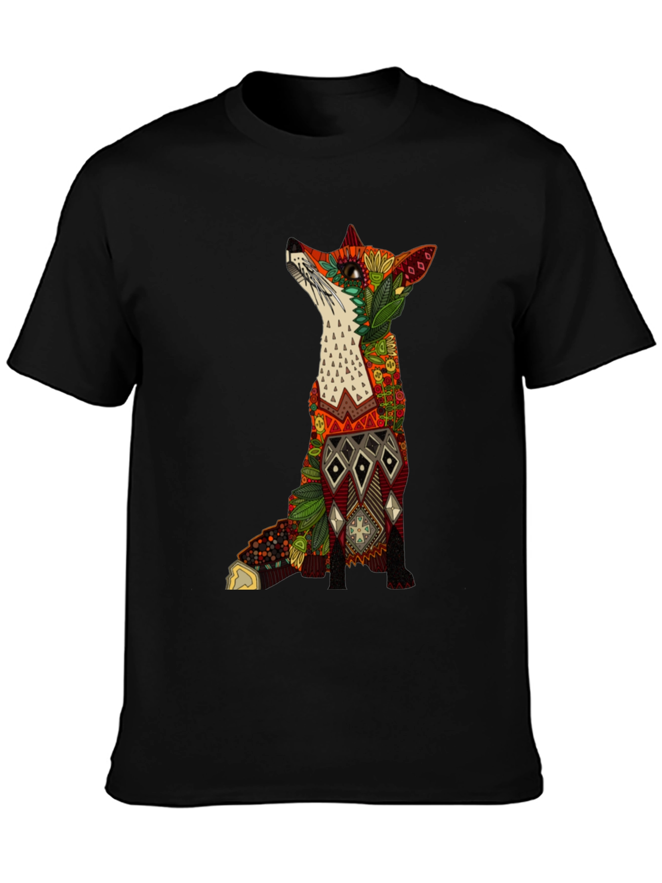 Ornate Fox Graphic Black T-Shirt