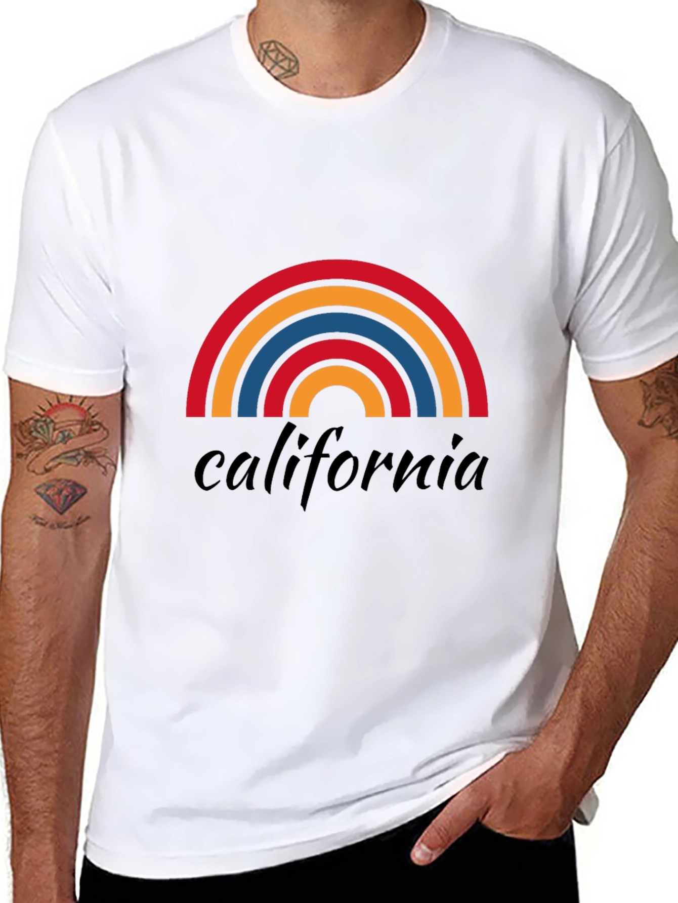 California Rainbow Graphic Tee - Soft Black Cotton