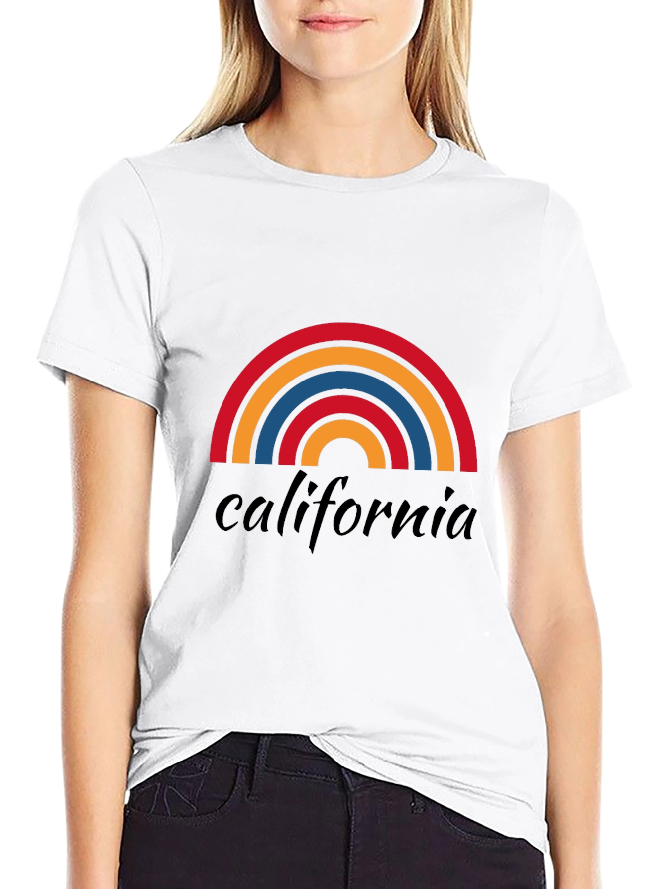 California Rainbow Graphic Tee - Soft Black Cotton