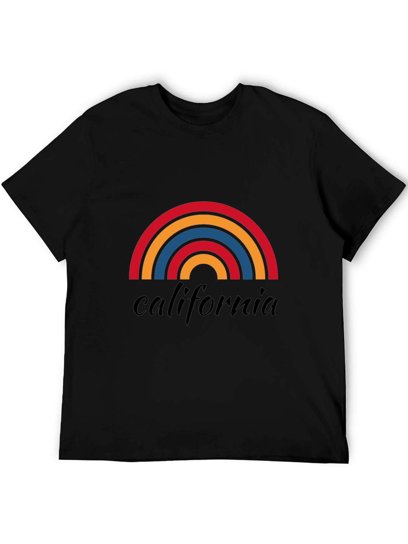 California Rainbow Graphic Tee - Soft Black Cotton
