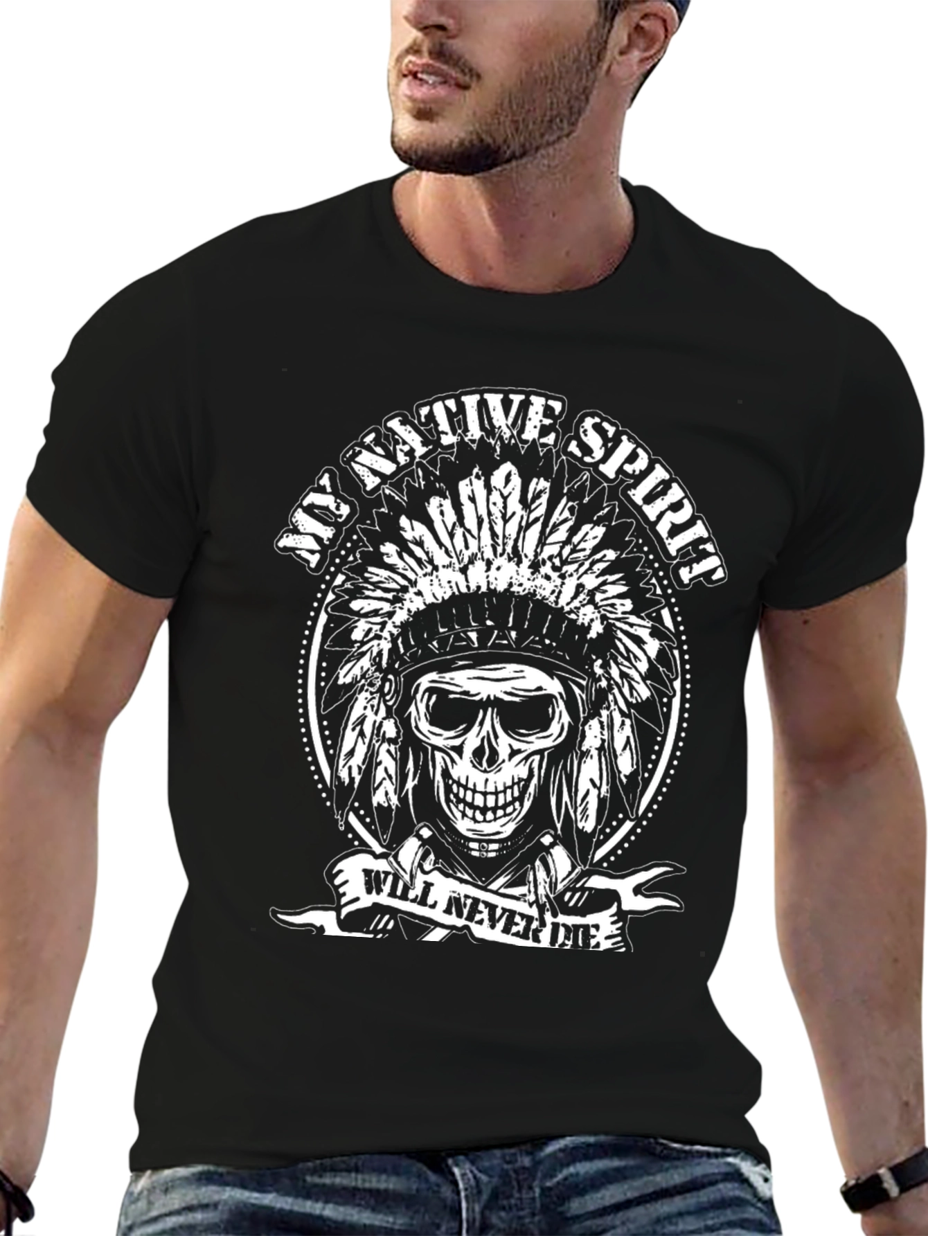 Native Spirit Skull Graphic T-Shirt