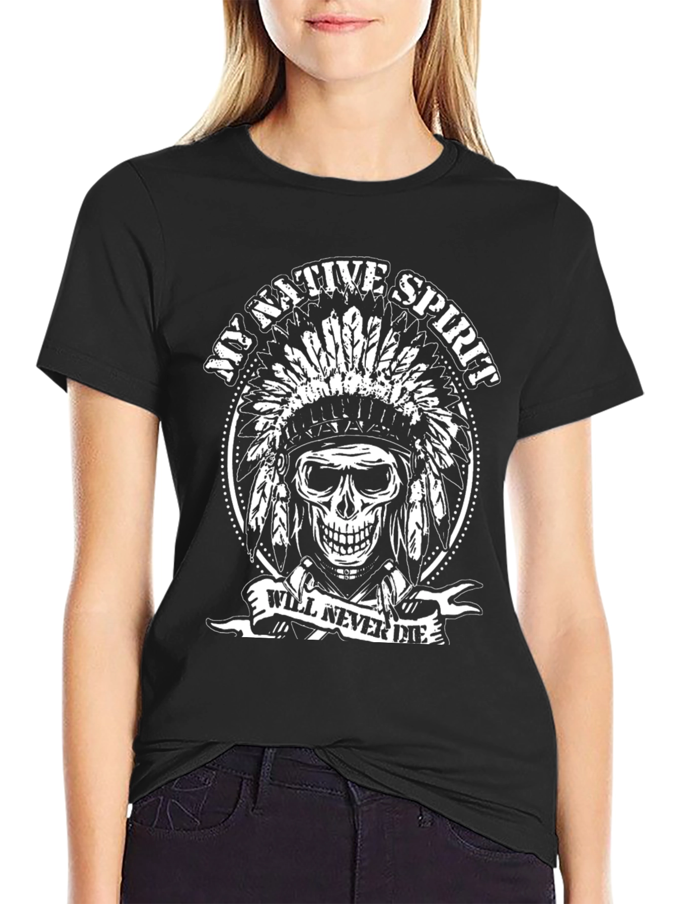 Native Spirit Skull Graphic T-Shirt