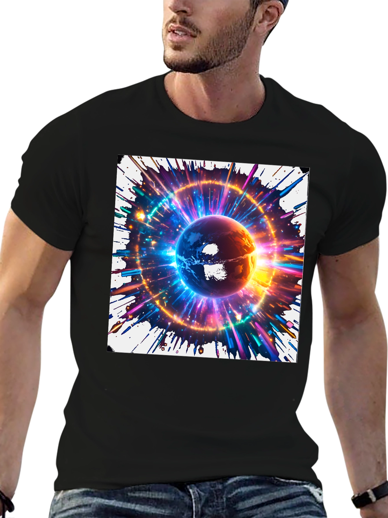Cosmic Globe Graphic T-Shirt - Black