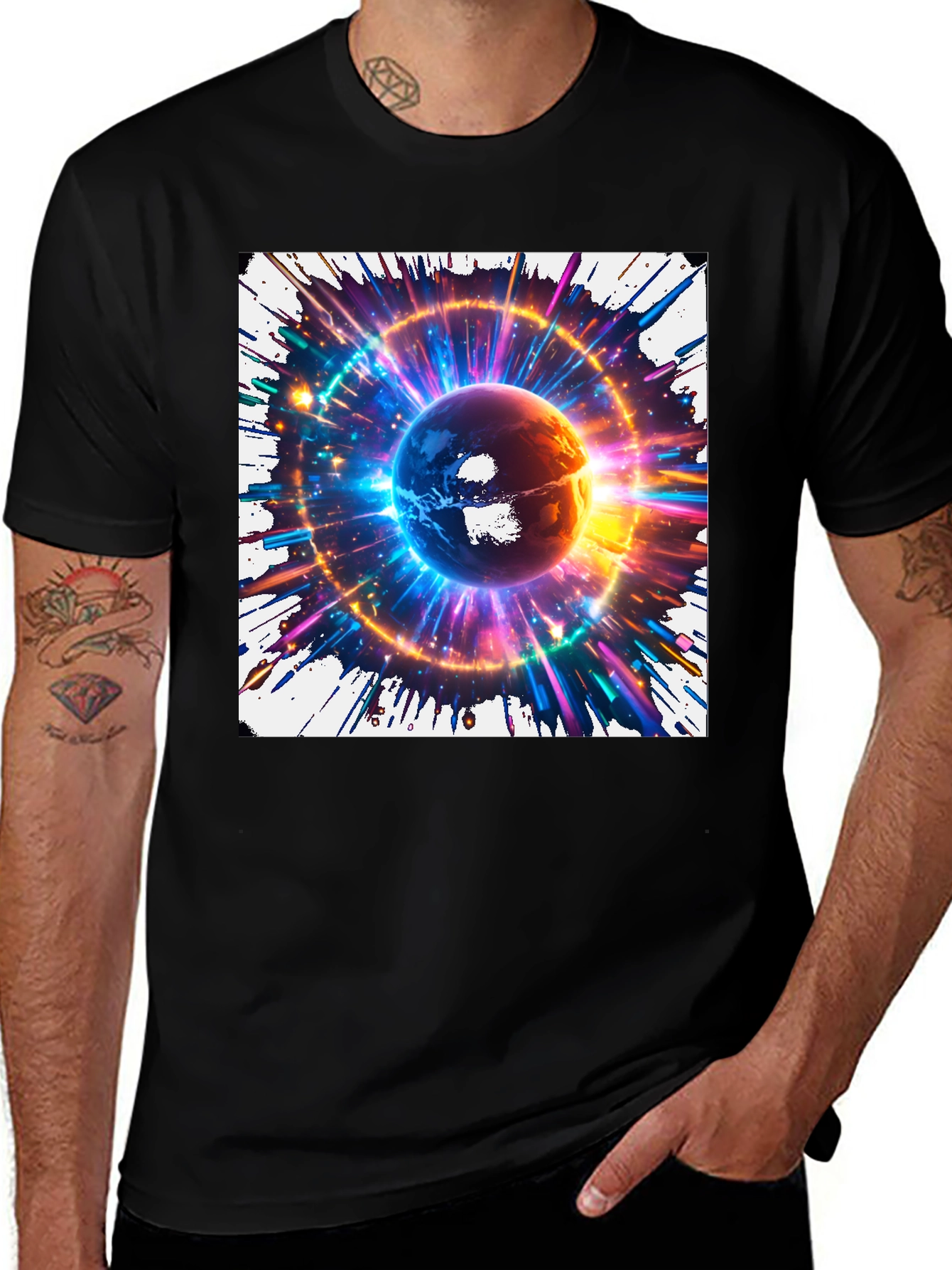 Cosmic Globe Graphic T-Shirt - Black