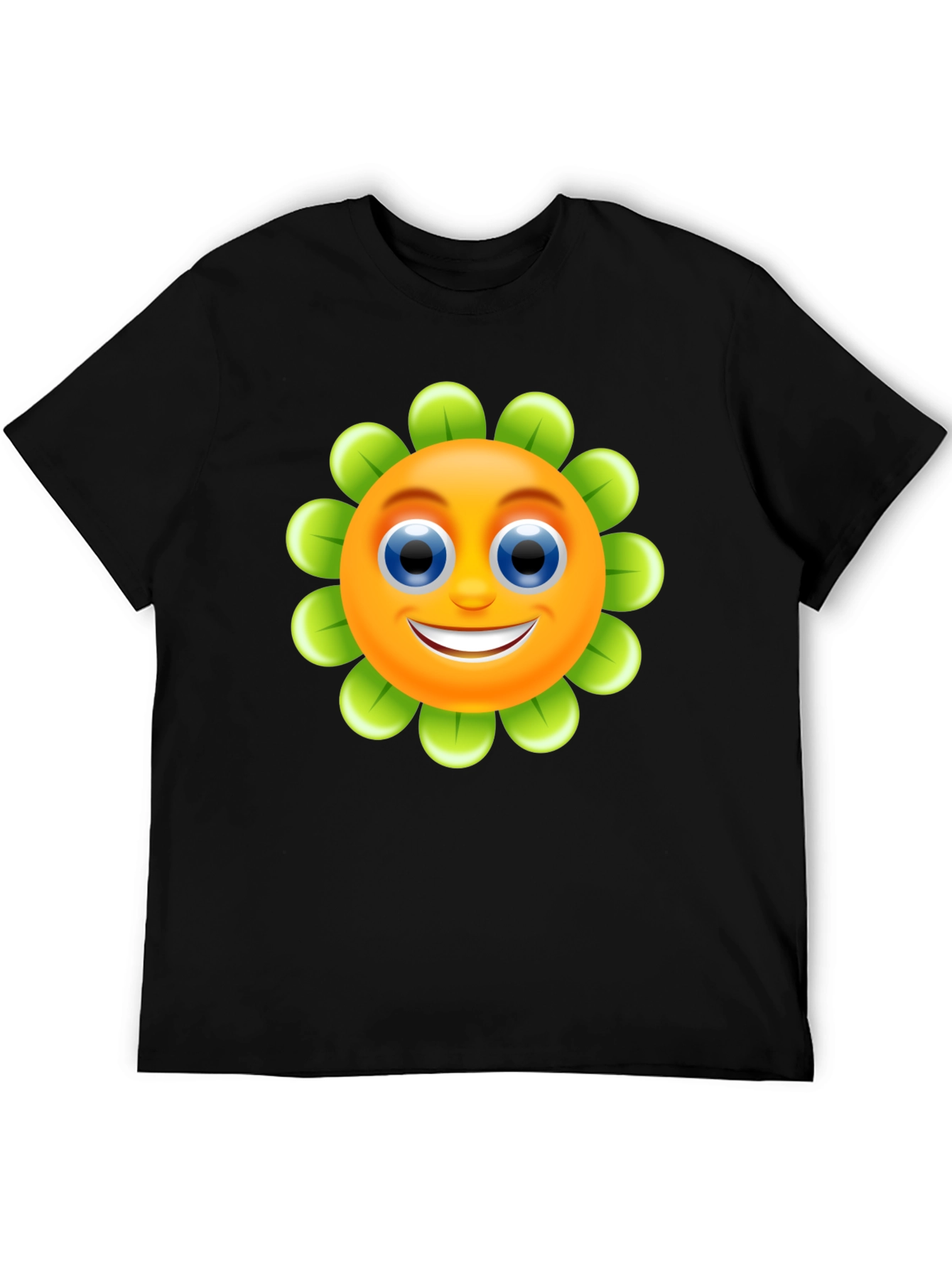 Happy Flower Emoji Graphic Tee - Black Cotton Blend
