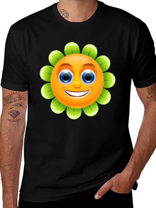 Happy Flower Emoji Graphic Tee - Black Cotton Blend