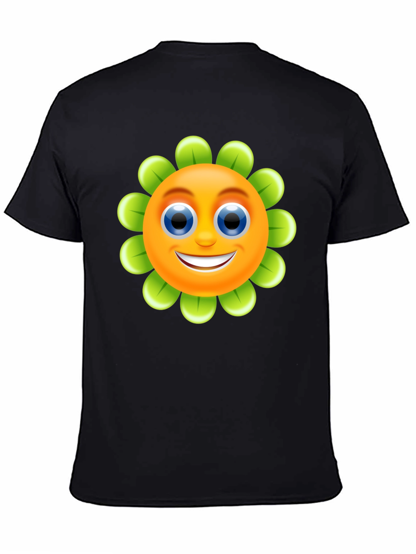 Happy Flower Emoji Graphic Tee - Black Cotton Blend