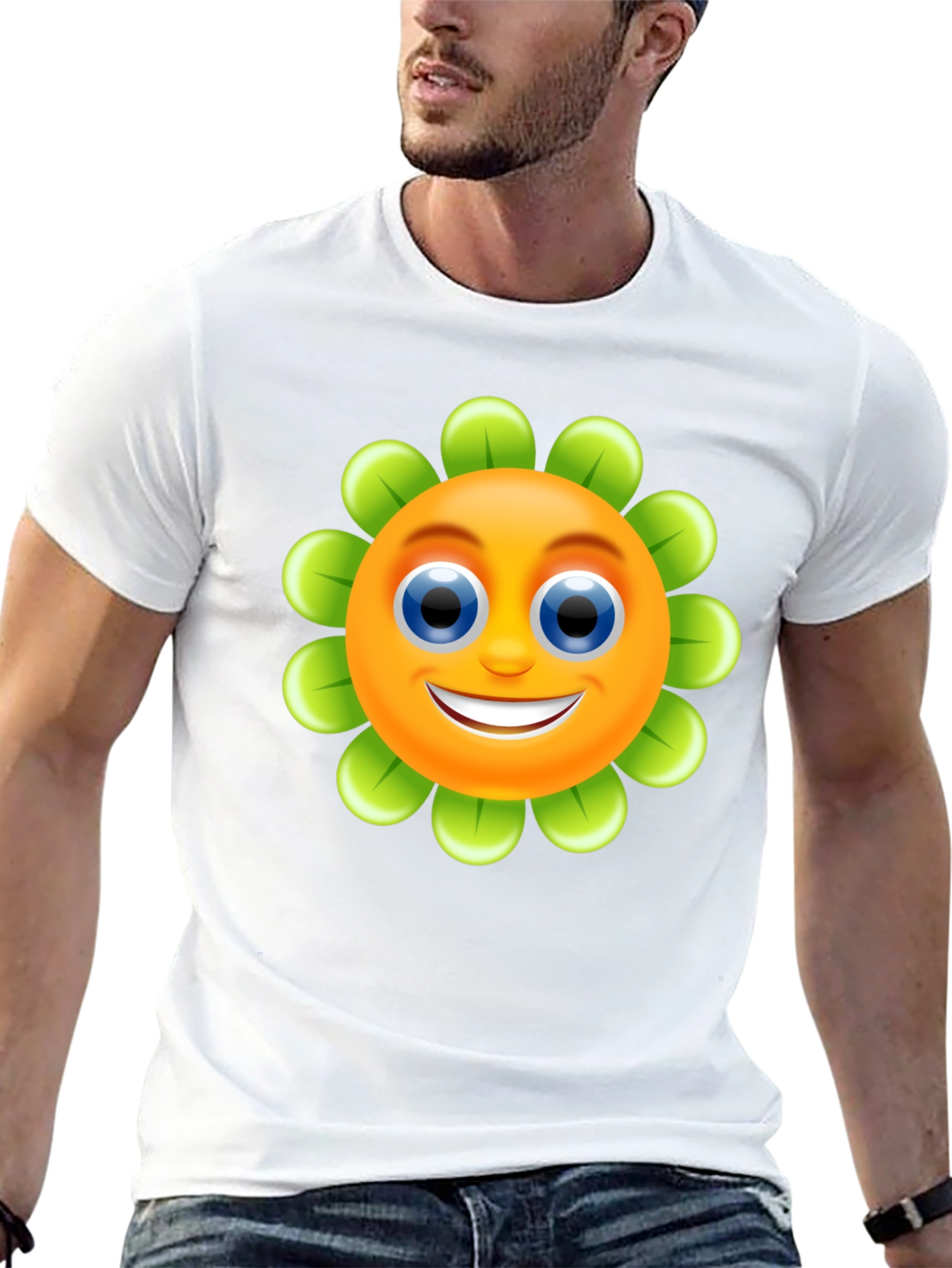 Happy Flower Emoji Graphic Tee - Black Cotton Blend