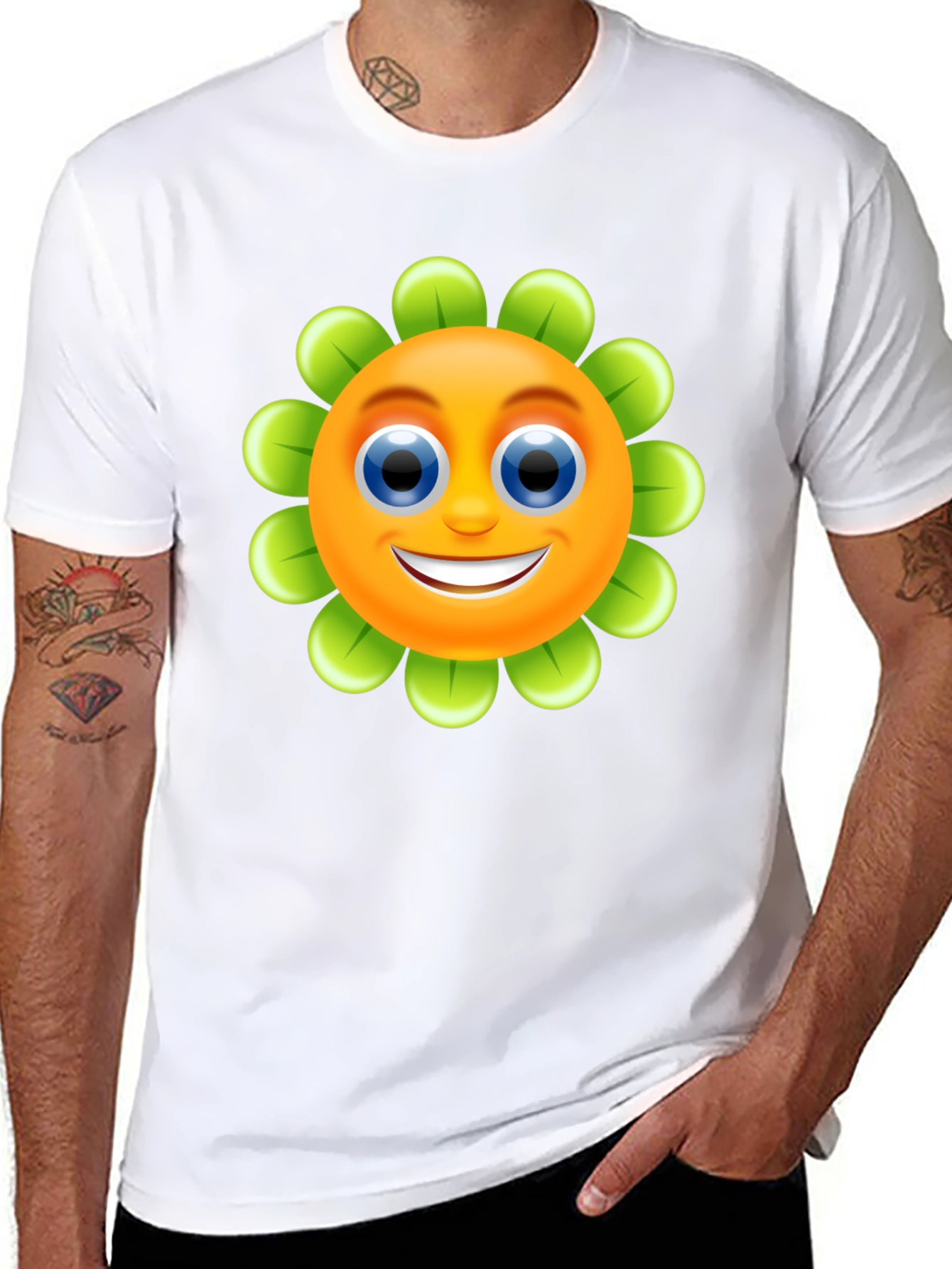Happy Flower Emoji Graphic Tee - Black Cotton Blend