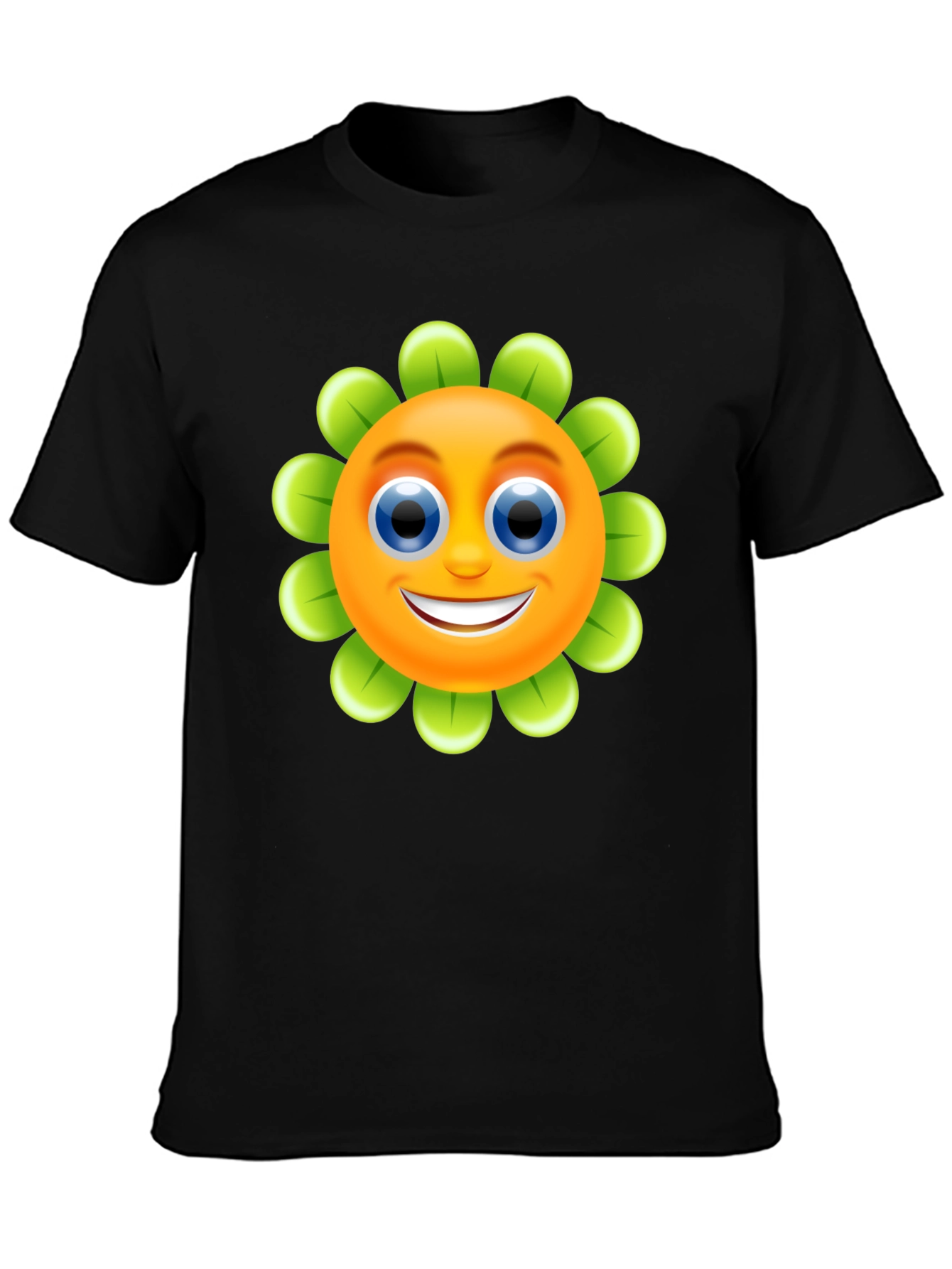 Happy Flower Emoji Graphic Tee - Black Cotton Blend