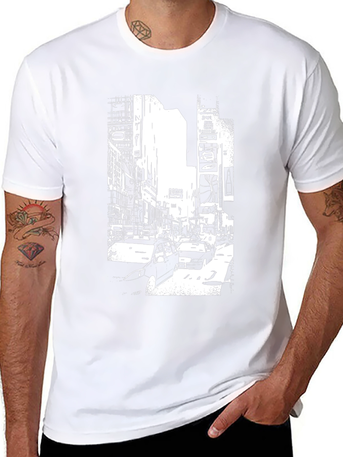 Urban Scene Graphic Tee - Modern Black T-Shirt