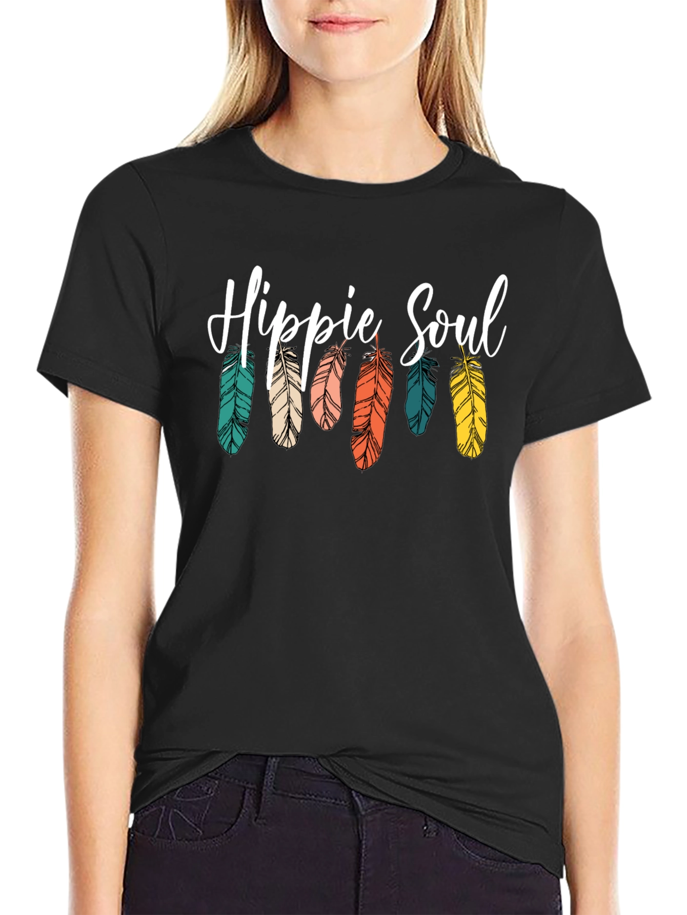 Hippie Soul Feather Graphic Tee - Boho Style