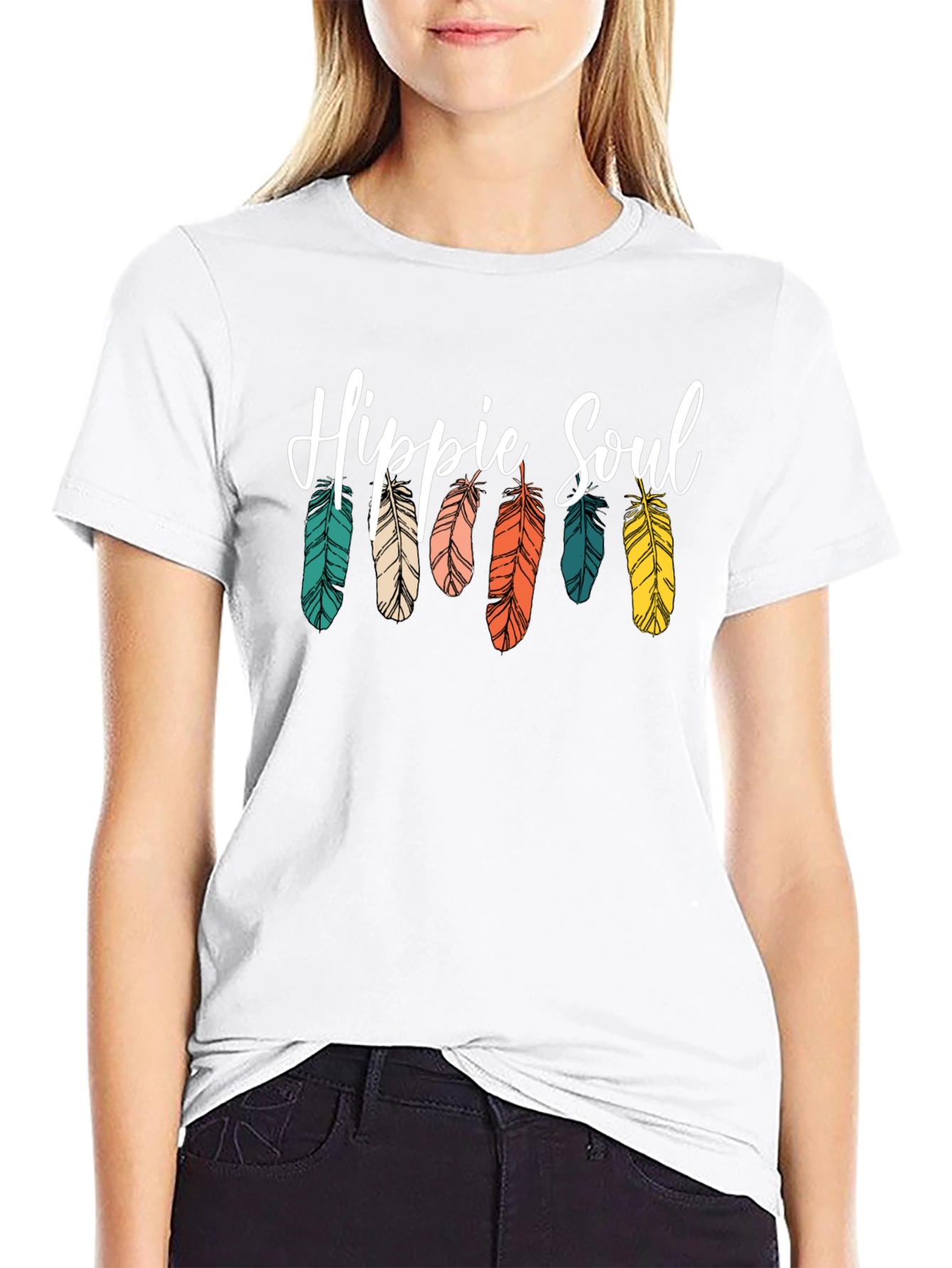Hippie Soul Feather Graphic Tee - Boho Style
