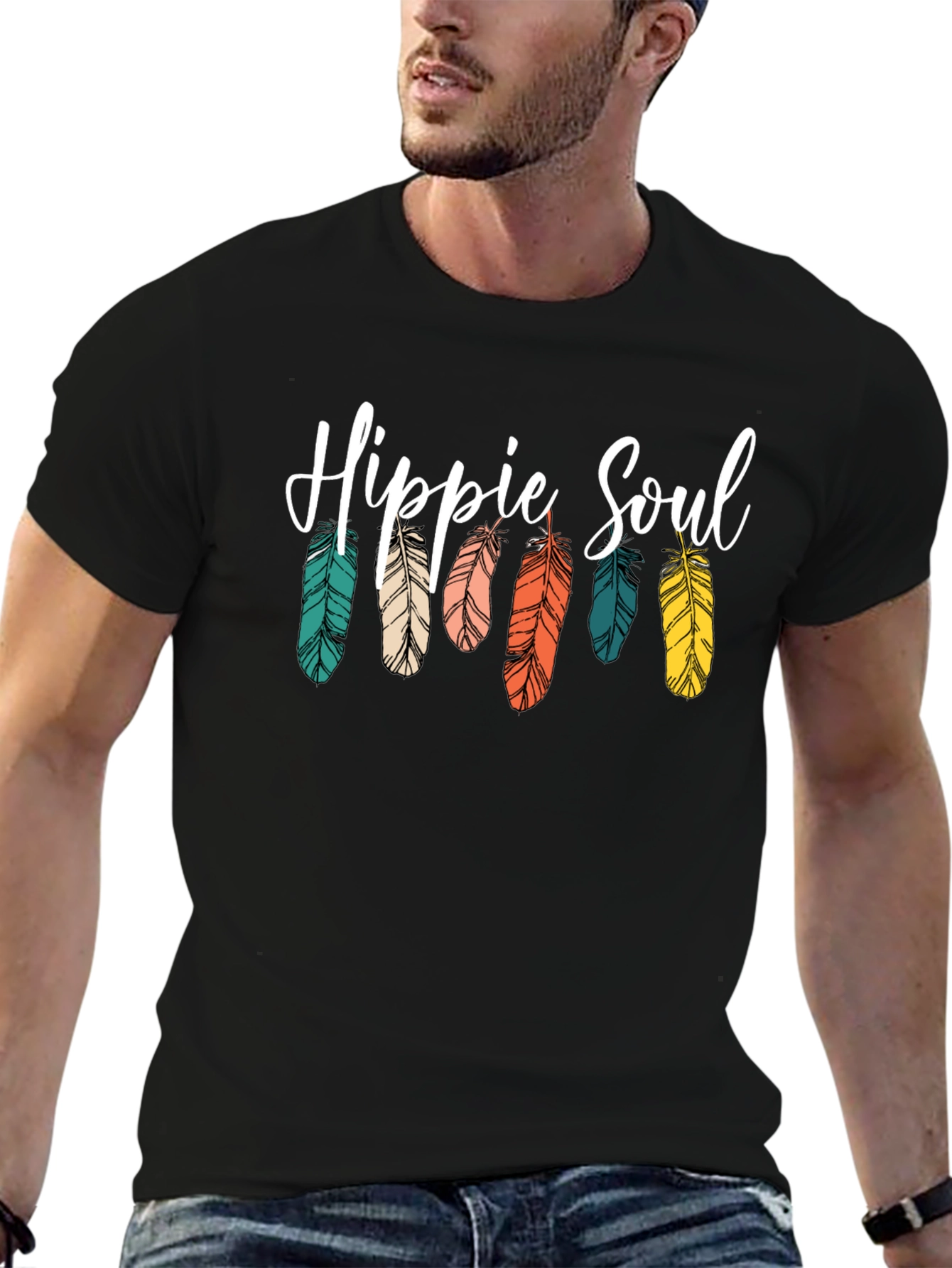 Hippie Soul Feather Graphic Tee - Boho Style