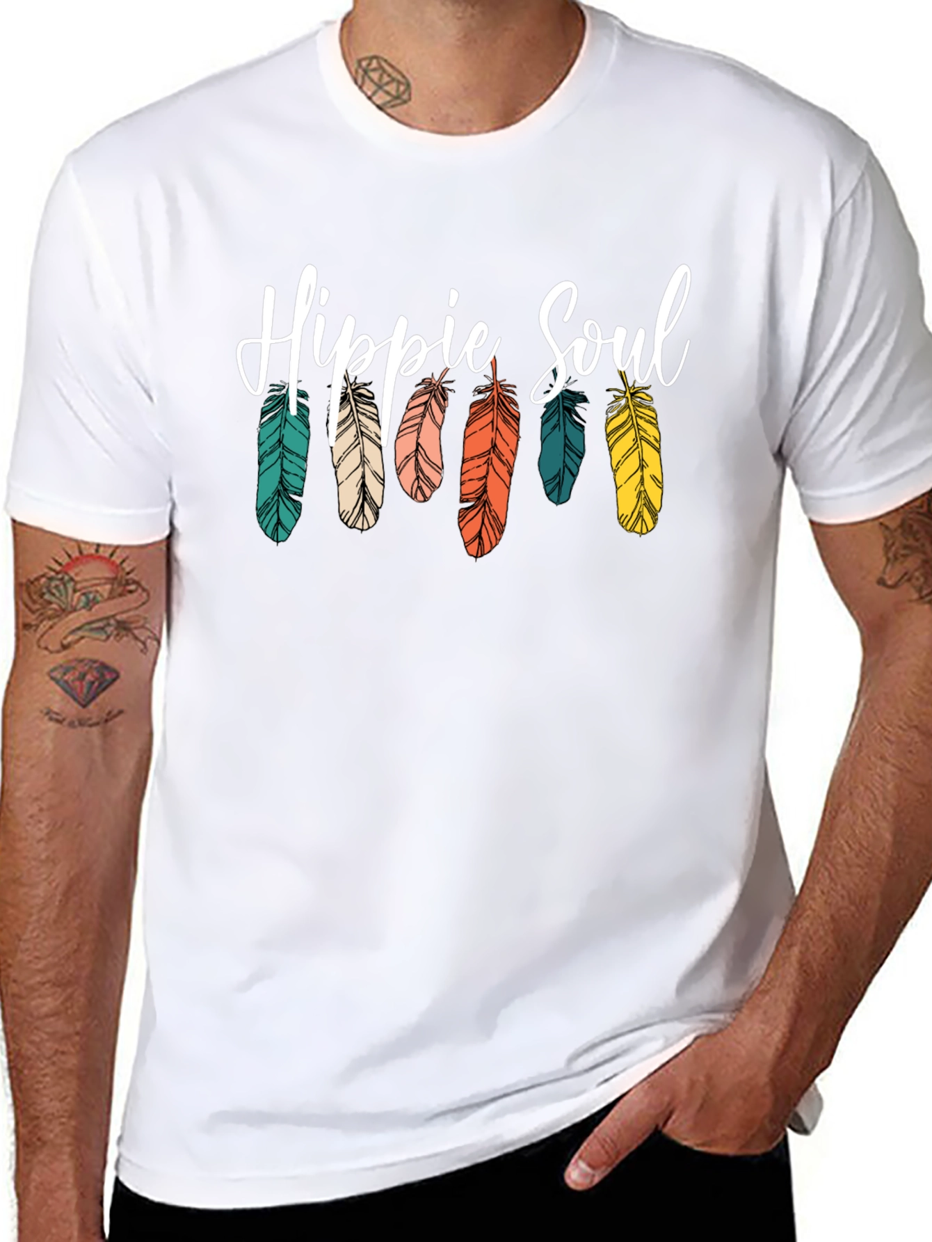 Hippie Soul Feather Graphic Tee - Boho Style