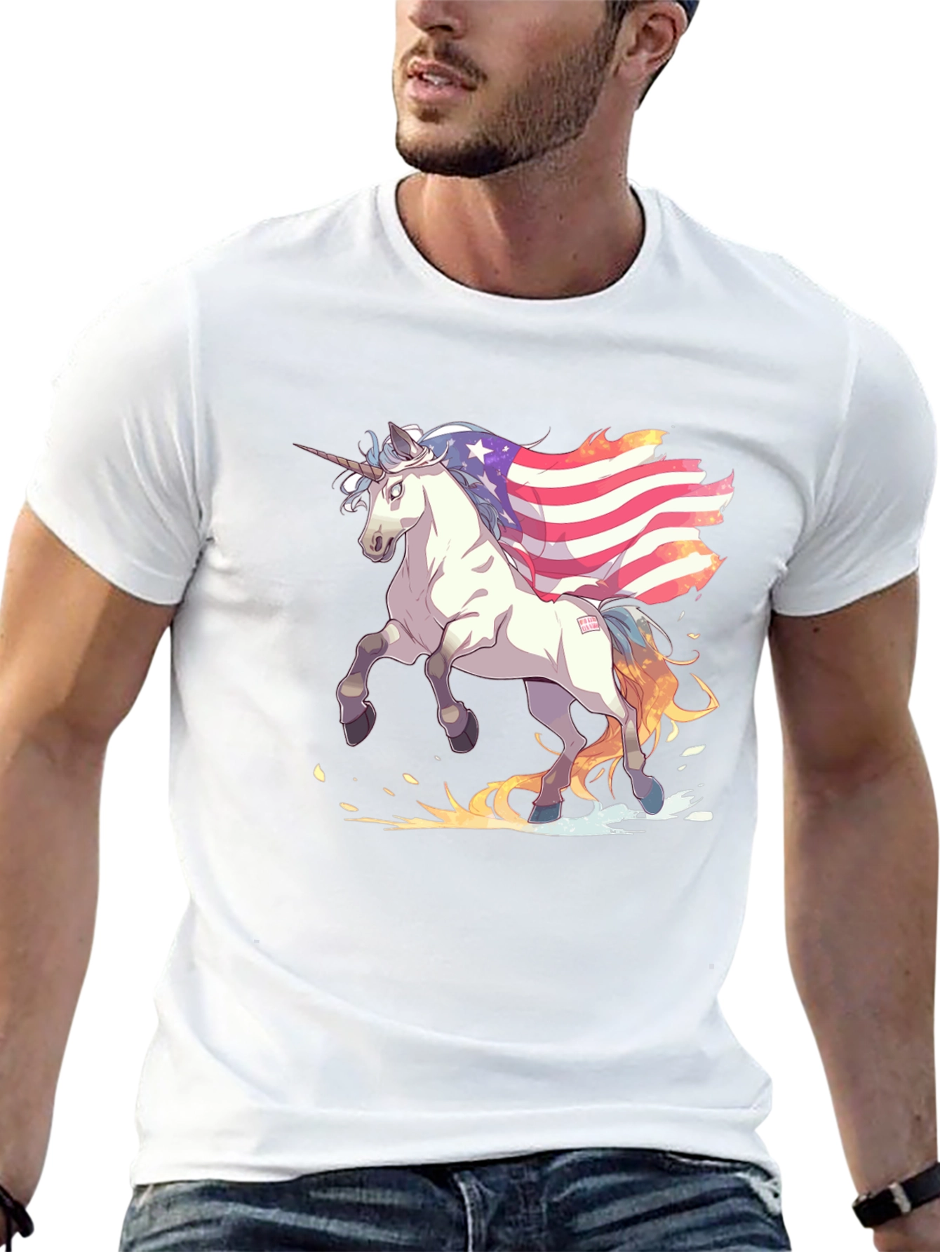 Unicorn USA Flag Graphic Print T-Shirt
