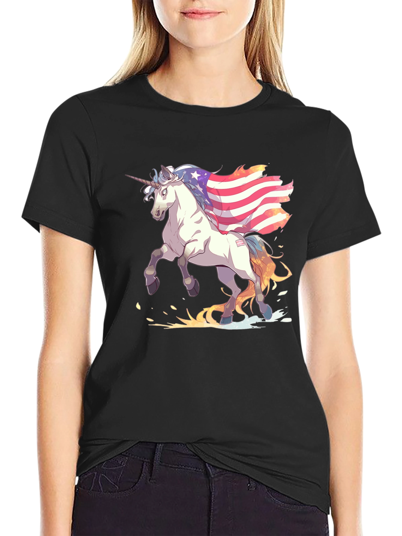 Unicorn USA Flag Graphic Print T-Shirt
