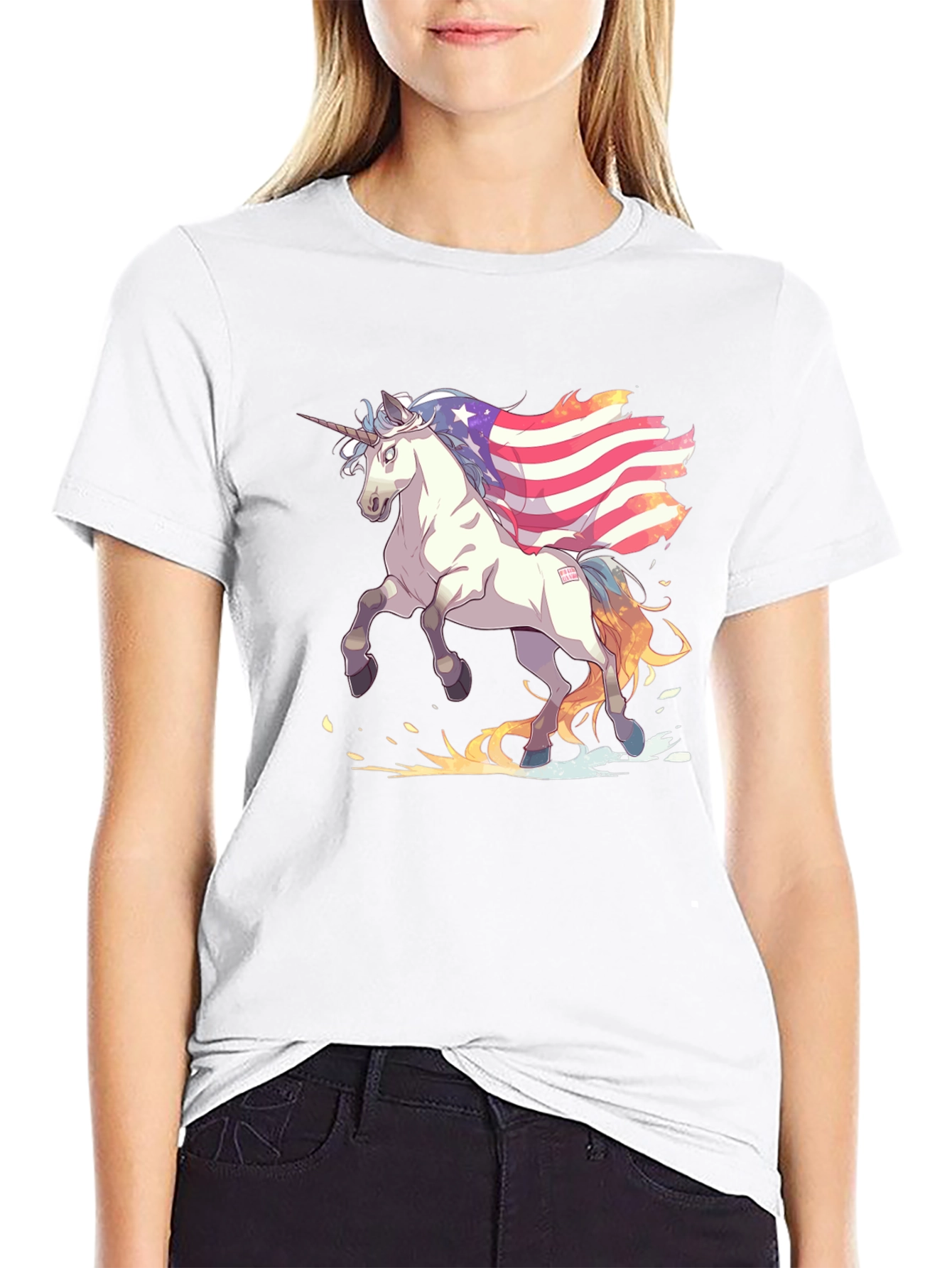 Unicorn USA Flag Graphic Print T-Shirt