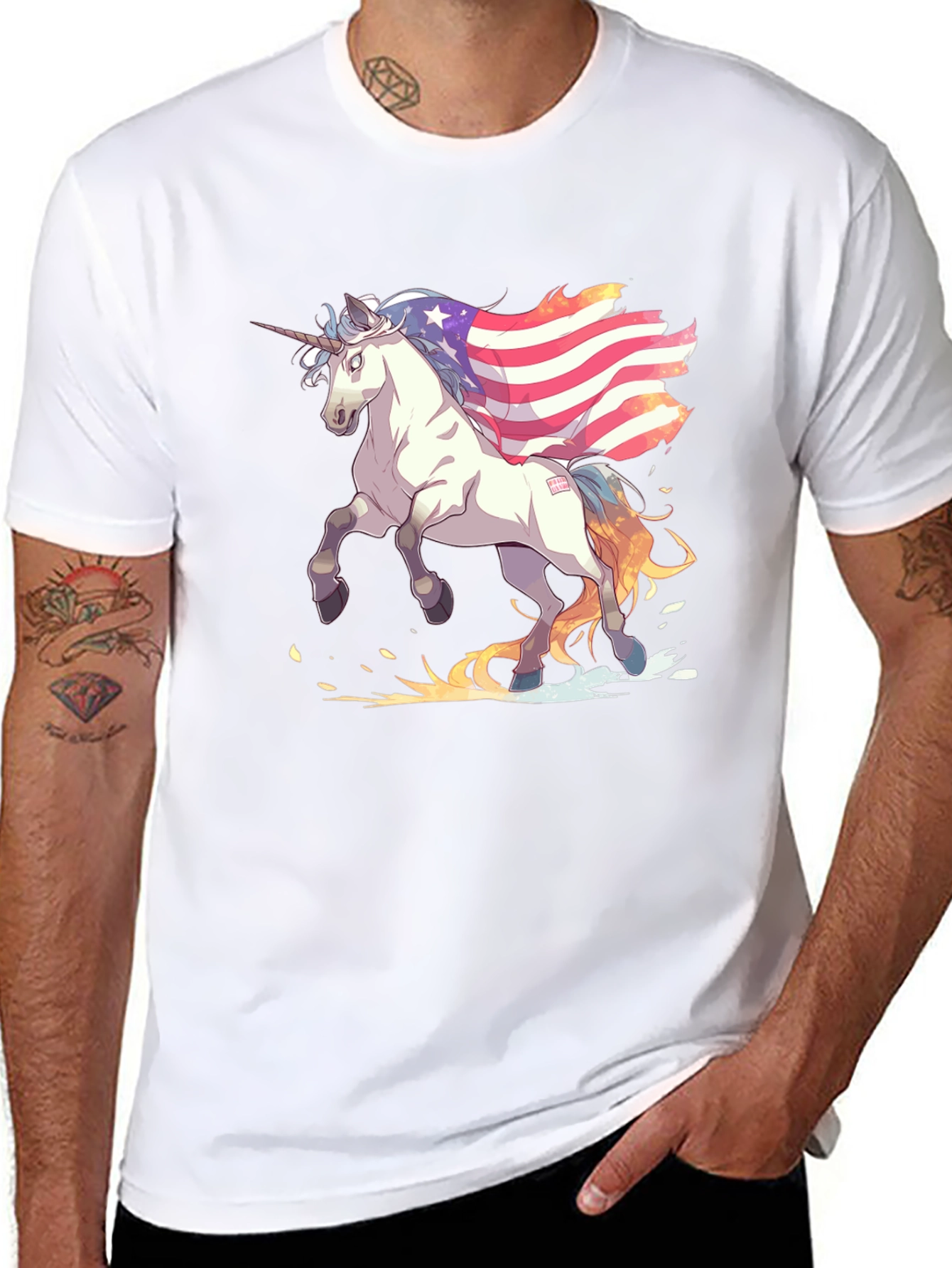 Unicorn USA Flag Graphic Print T-Shirt