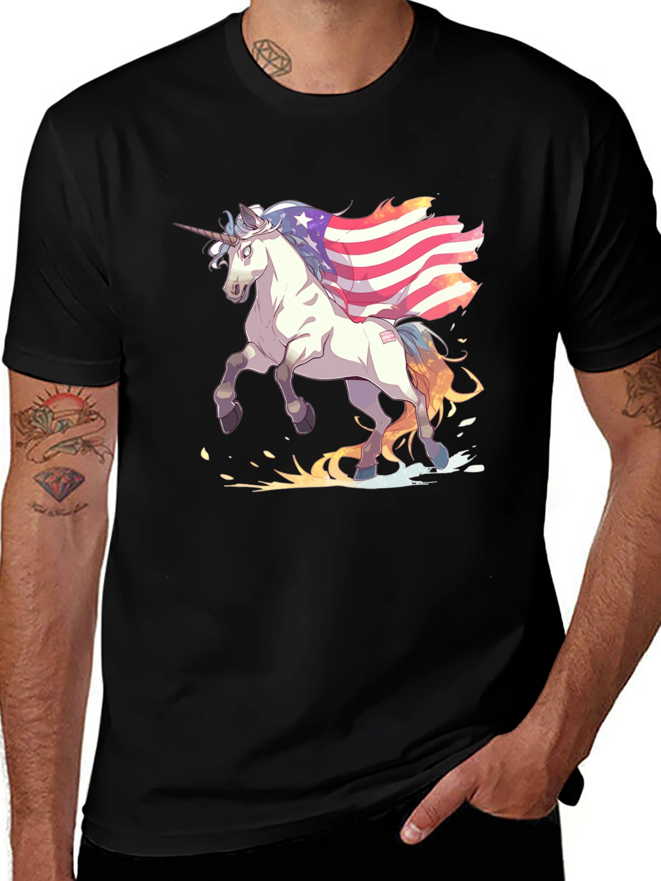 Unicorn USA Flag Graphic Print T-Shirt