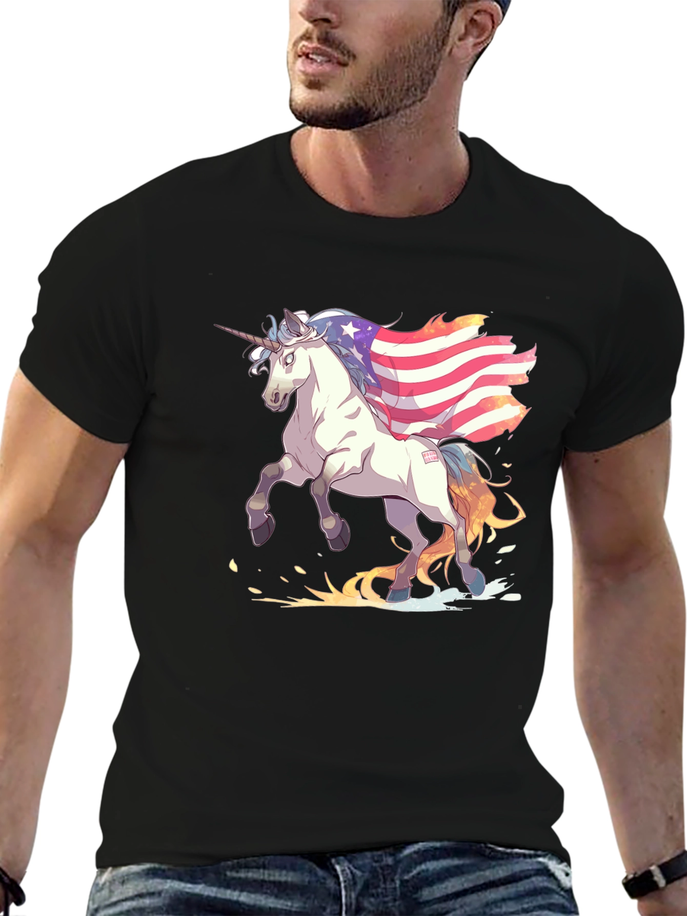 Unicorn USA Flag Graphic Print T-Shirt