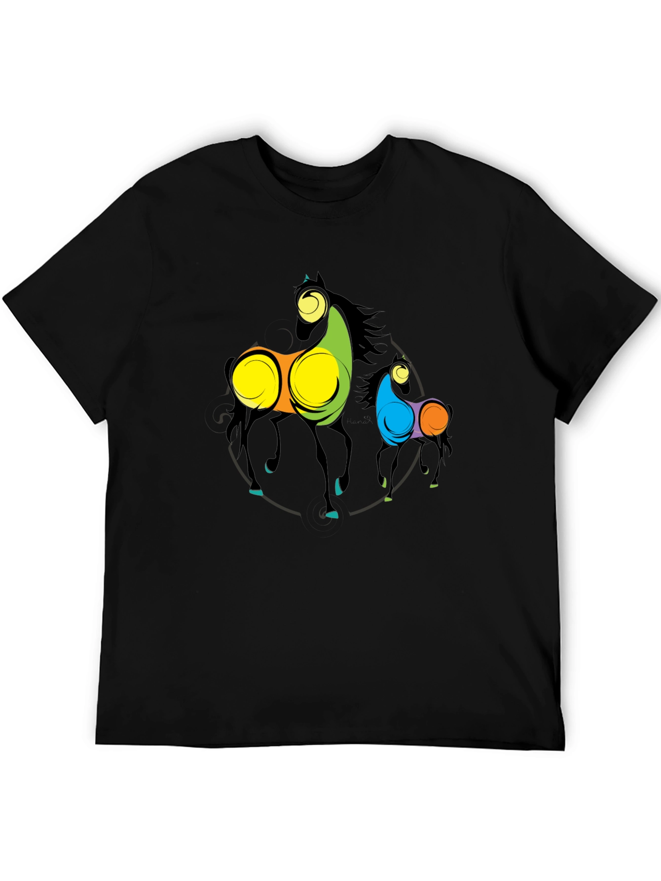 Abstract Horse Graphic Black T-Shirt