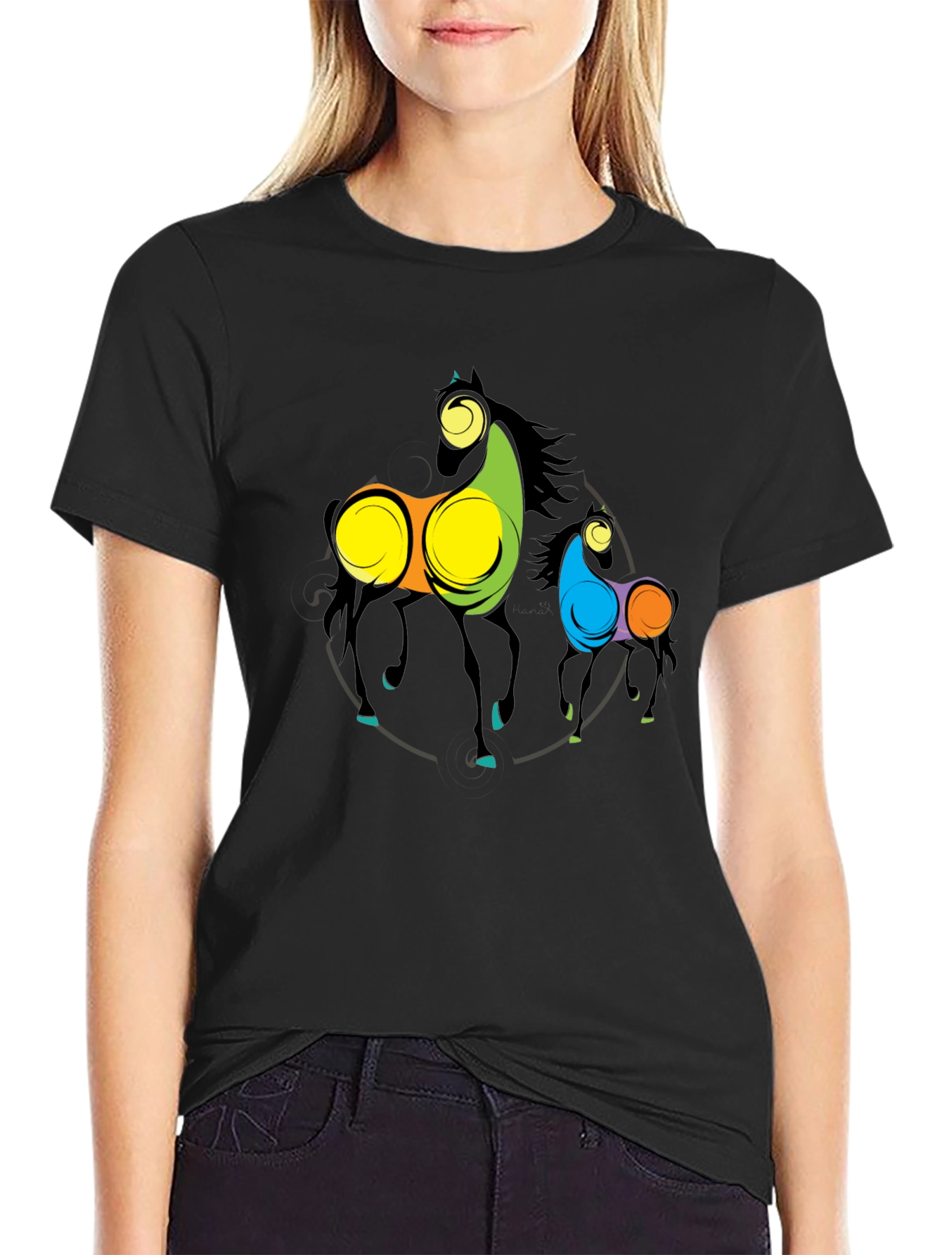 Abstract Horse Graphic Black T-Shirt