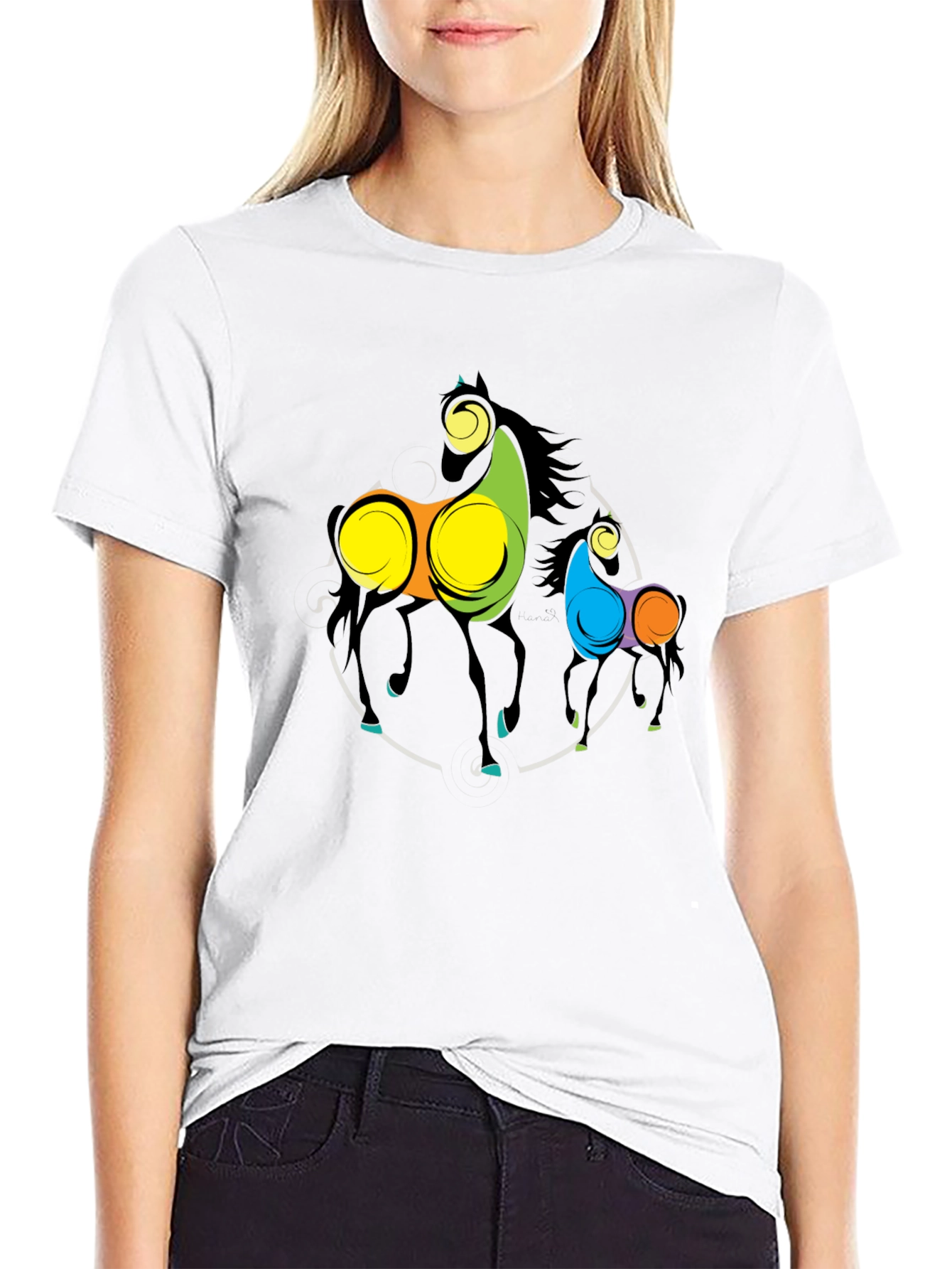 Abstract Horse Graphic Black T-Shirt