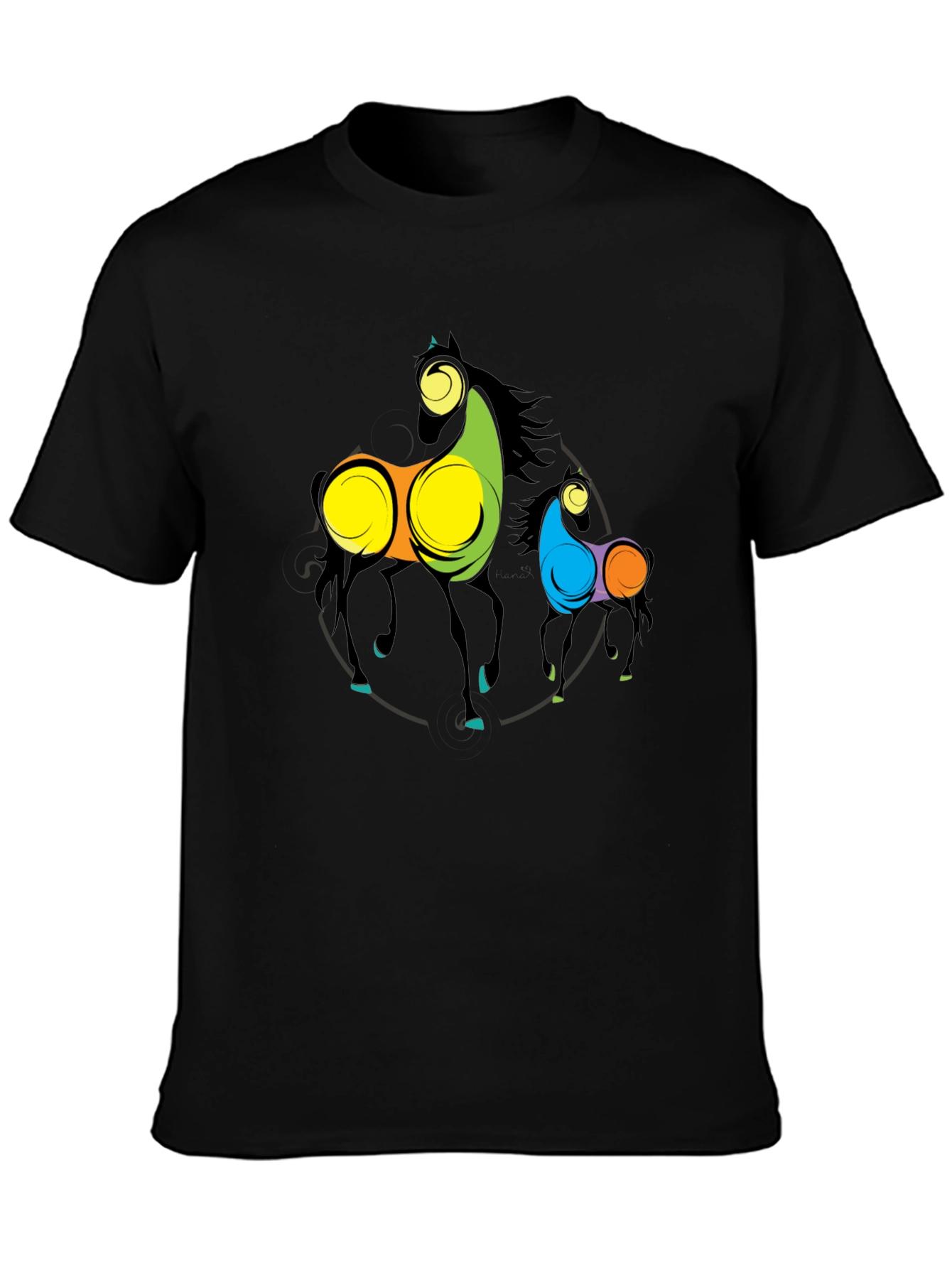 Abstract Horse Graphic Black T-Shirt