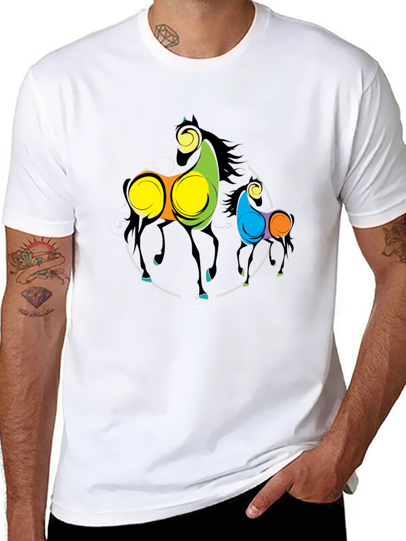 Abstract Horse Graphic Black T-Shirt
