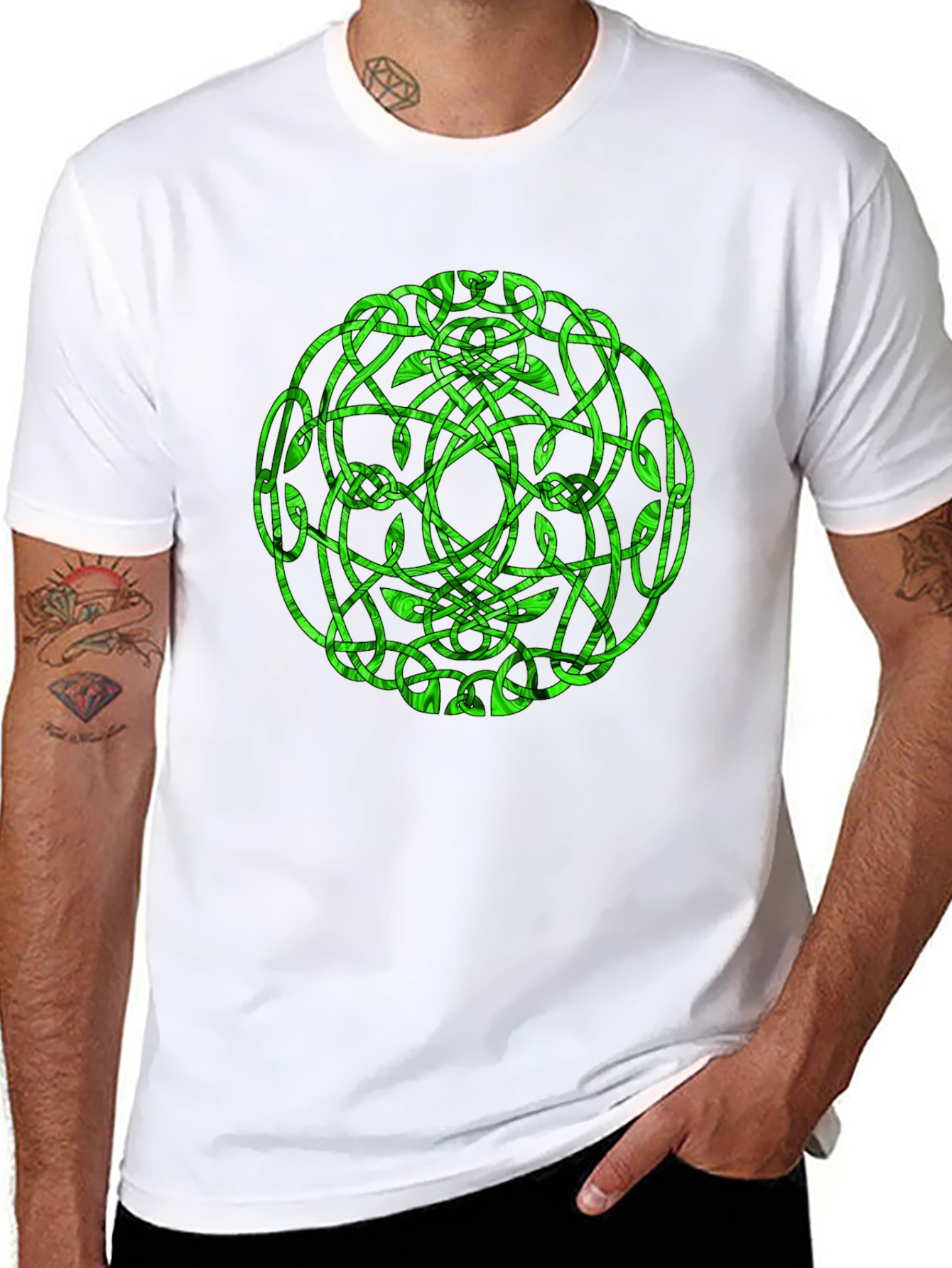 Celtic Knot Green Graphic Black T-Shirt