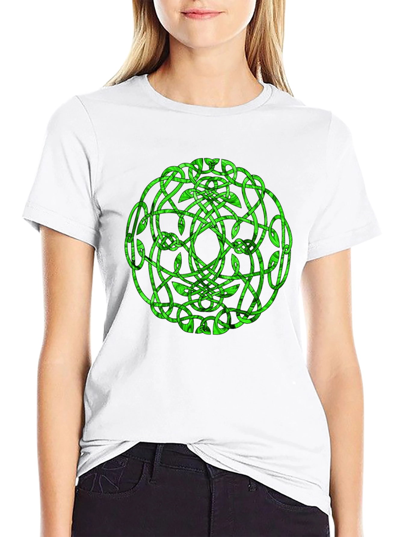 Celtic Knot Green Graphic Black T-Shirt